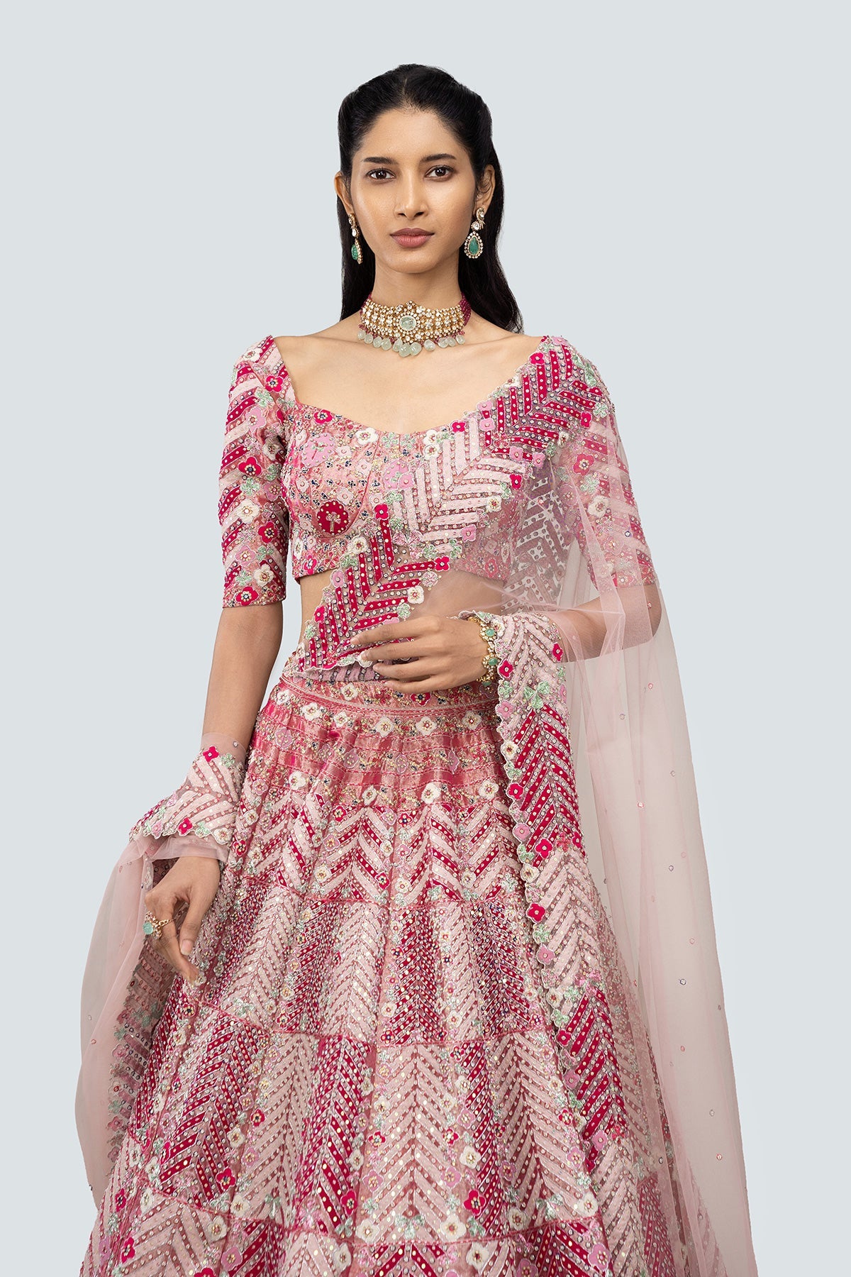Ziba - Pink Tissue Lehenga Set