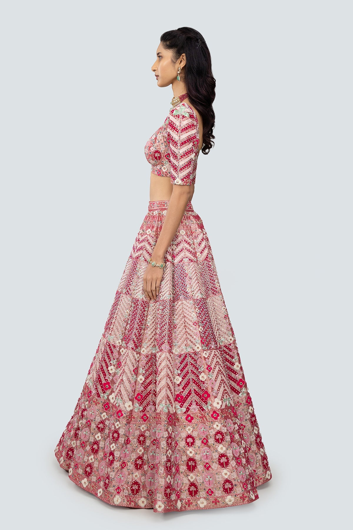 Ziba - Pink Tissue Lehenga Set