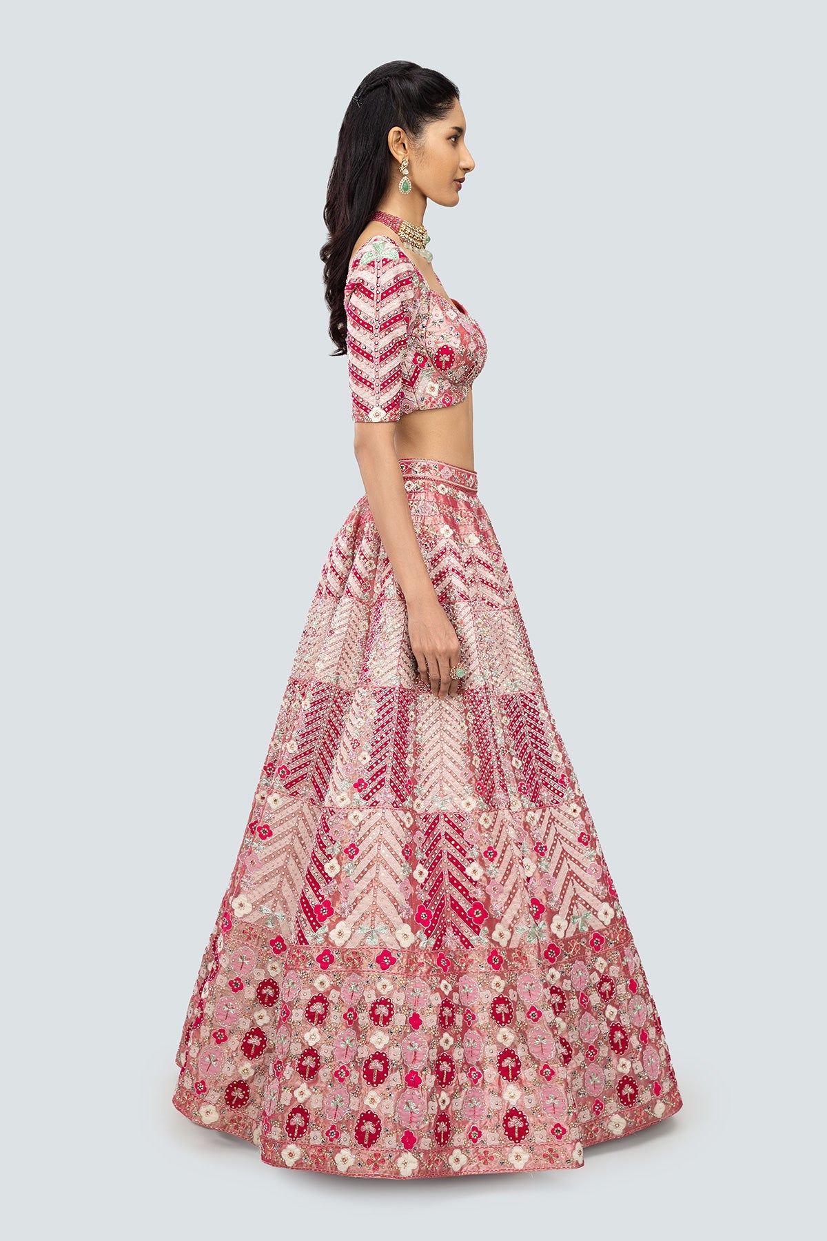 Ziba - Pink Tissue Lehenga Set