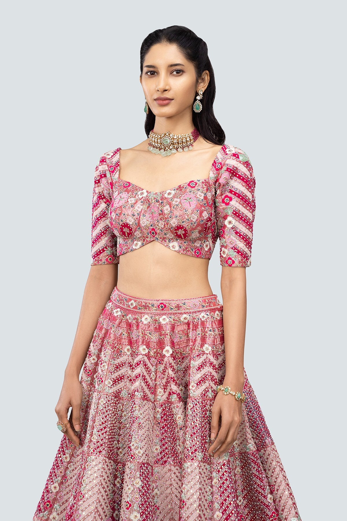 Ziba - Pink Tissue Lehenga Set