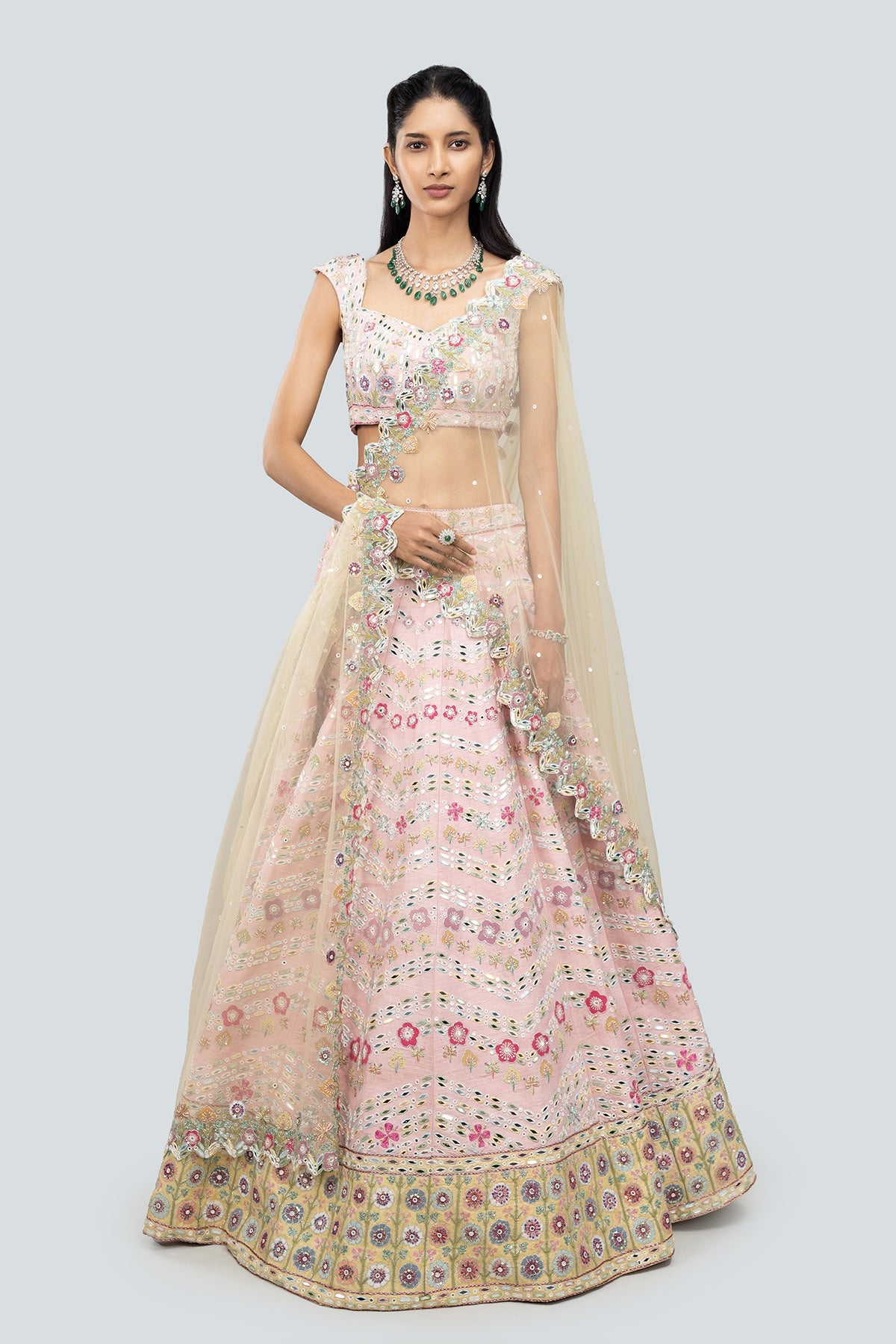 Naznin - Pink Raw Silk Lehenga Set