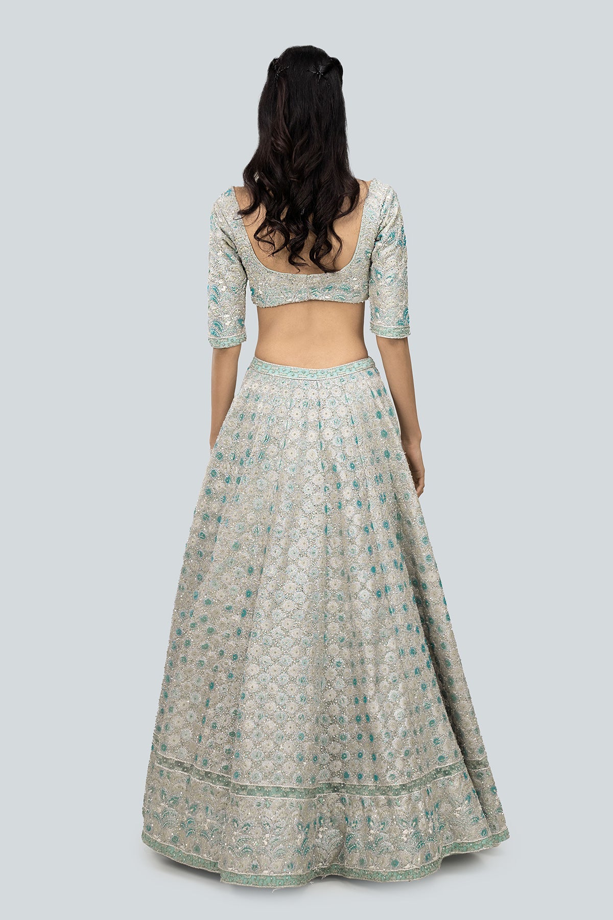Alya - Powder Blue Tulle Net Lehenga Set