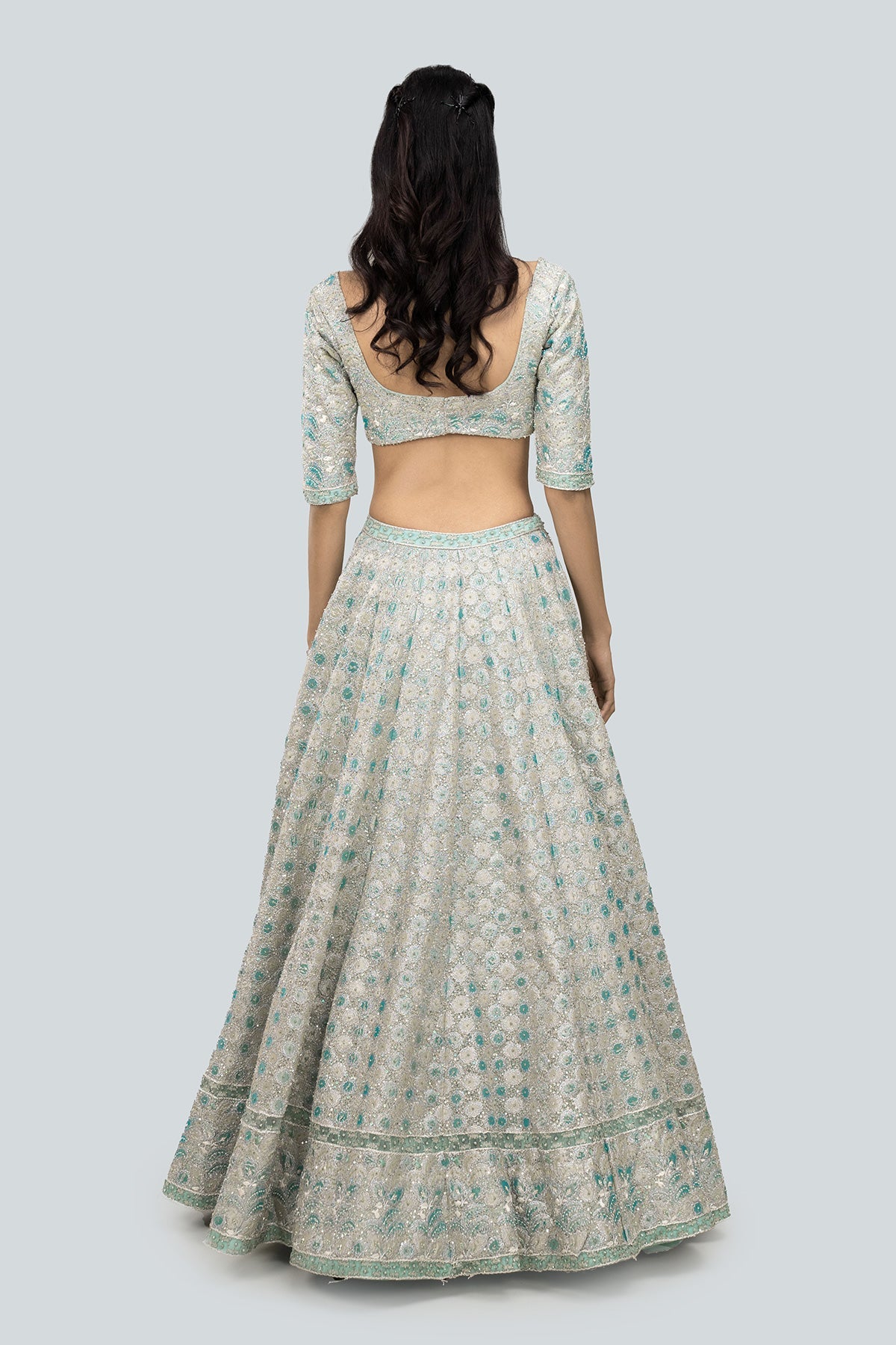 Alya - Powder Blue Tulle Net Lehenga Set