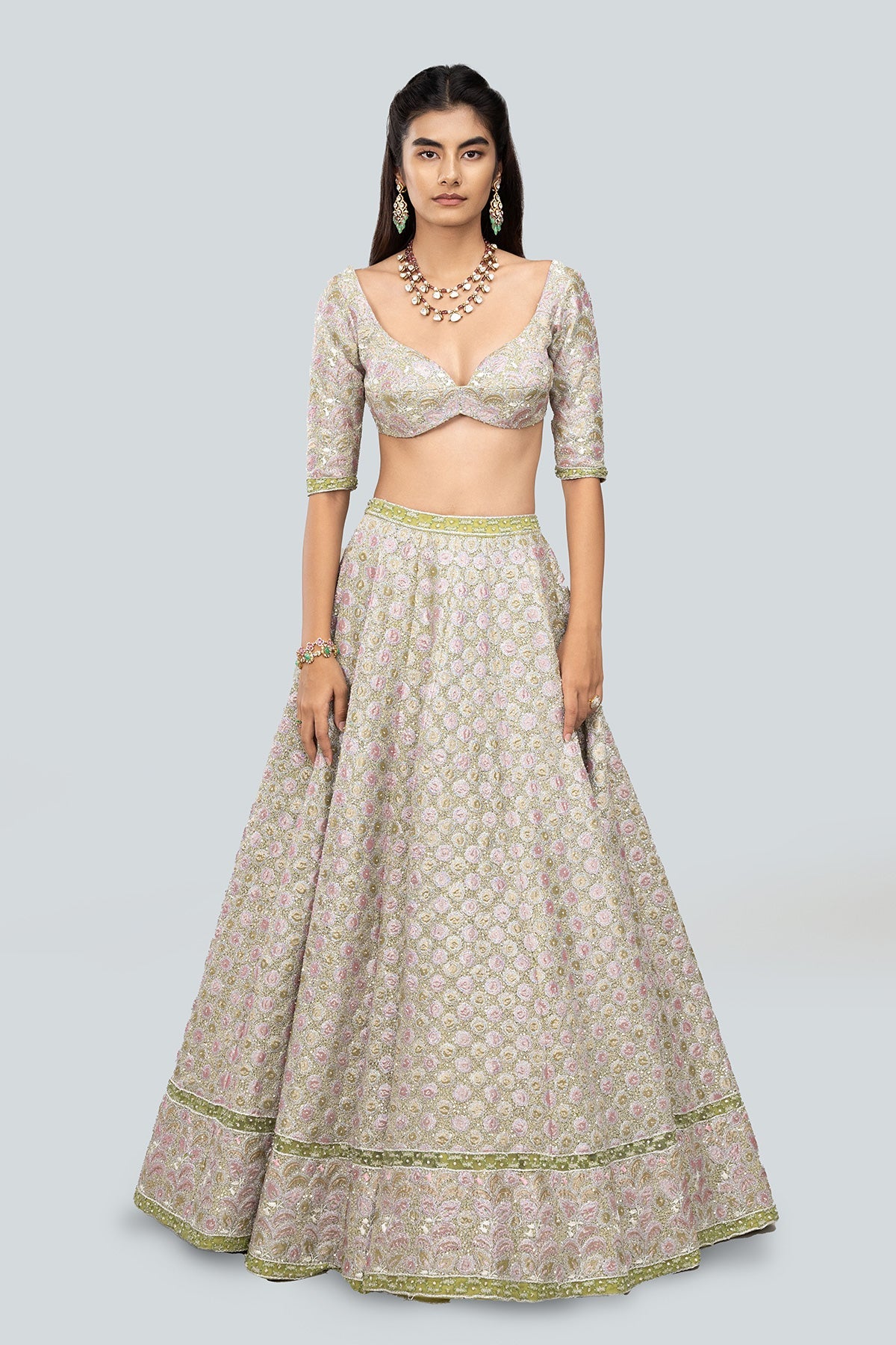 Alya - Pistachio Tulle Net Lehenga Set
