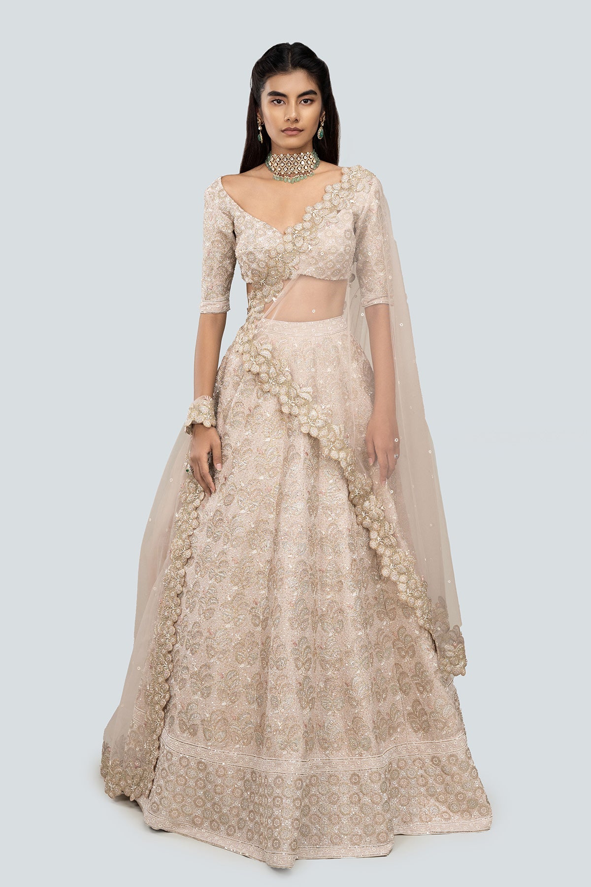 Tara - Beige Raw Silk Lehenga Set
