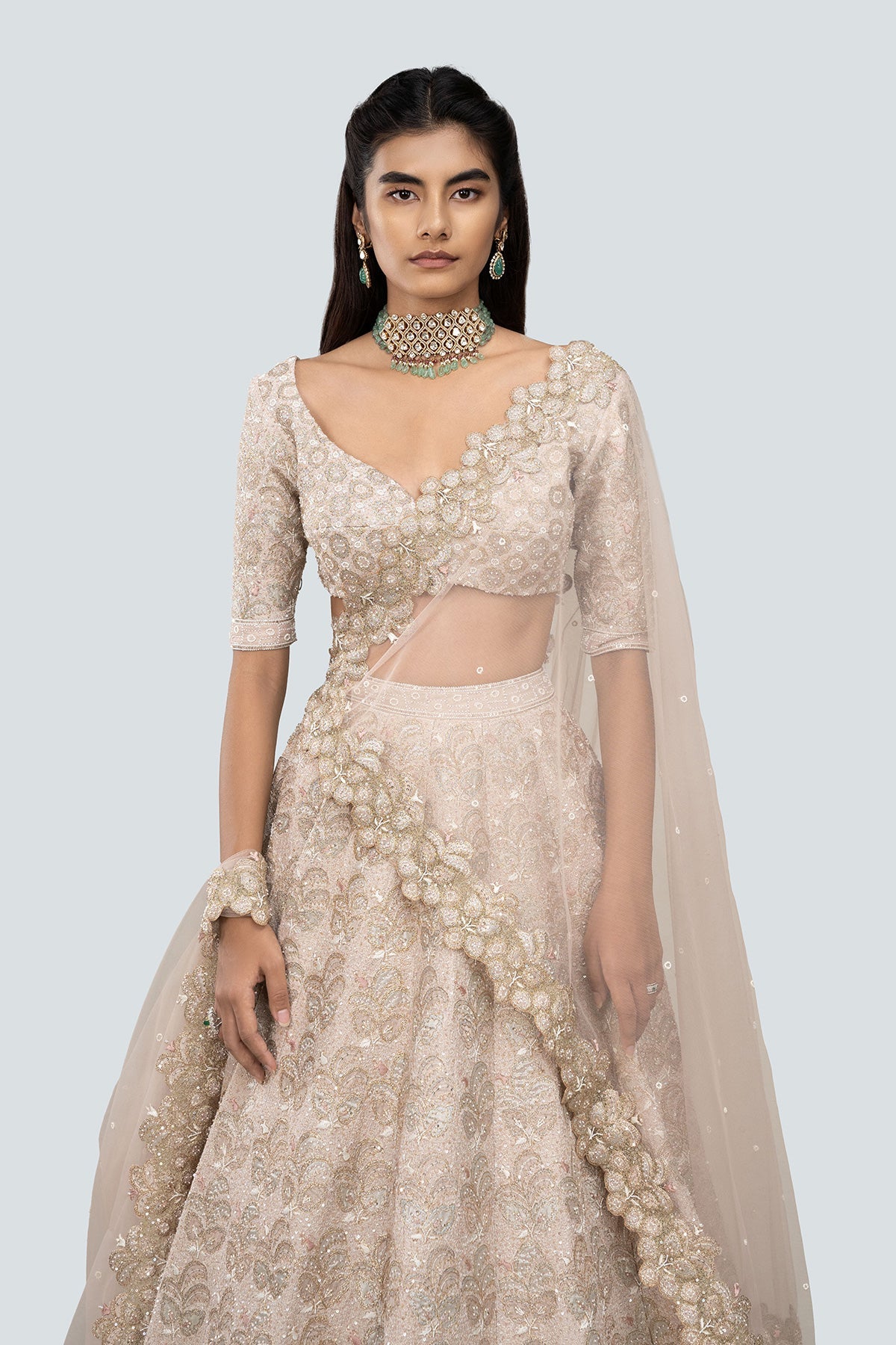Tara - Beige Raw Silk Lehenga Set