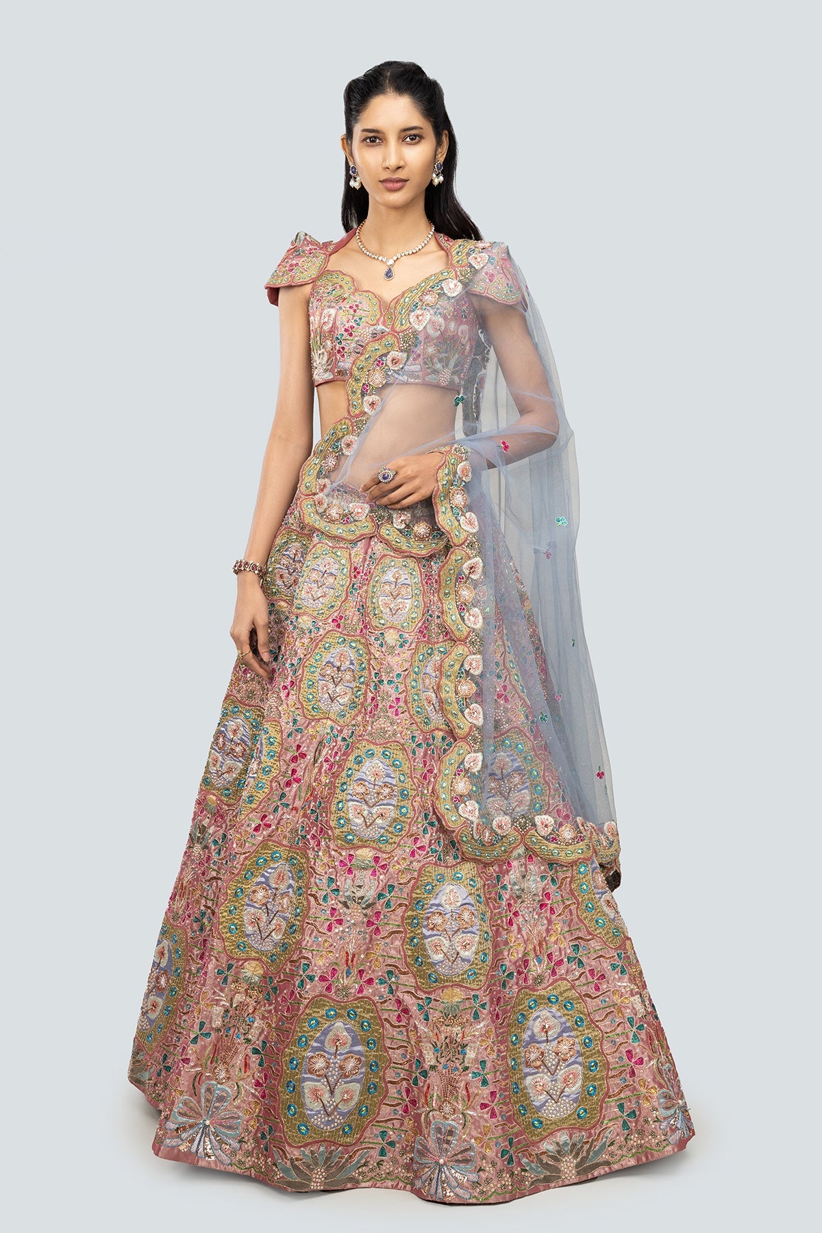 Niloufar - Rose Dust Tissue Lehenga Set