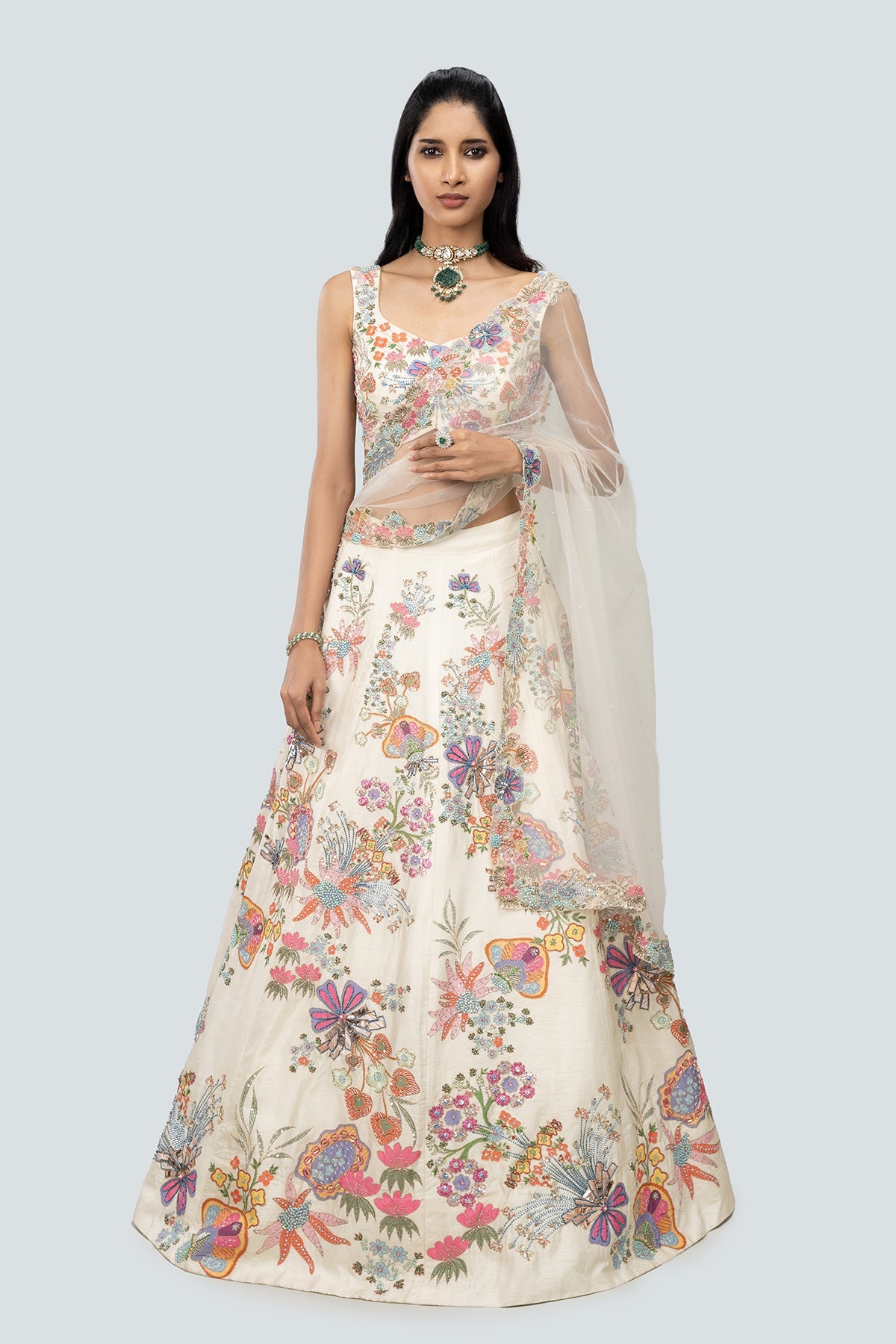 Zahra - Ivory Kasab Satin Lehenga Set