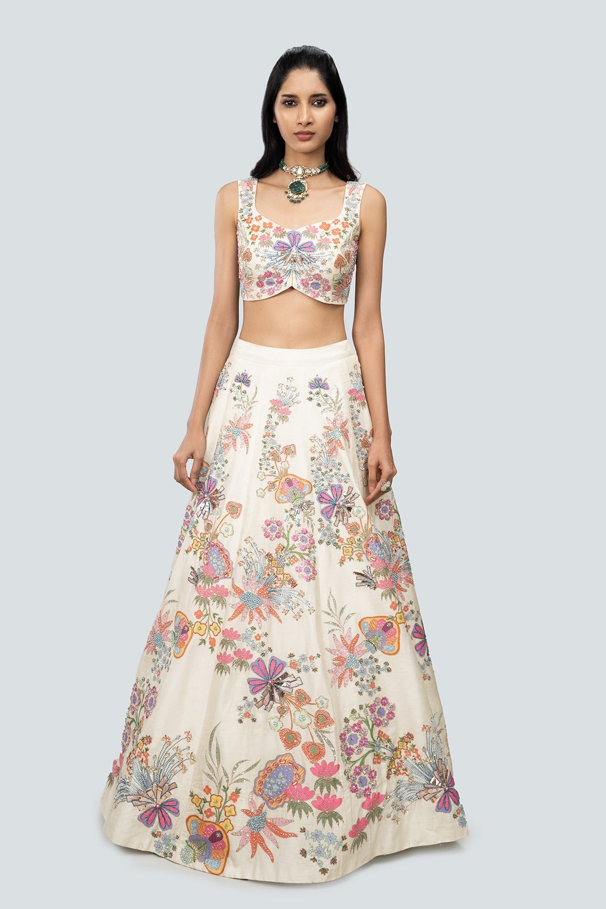 Zahra - Ivory Kasab Satin Lehenga Set