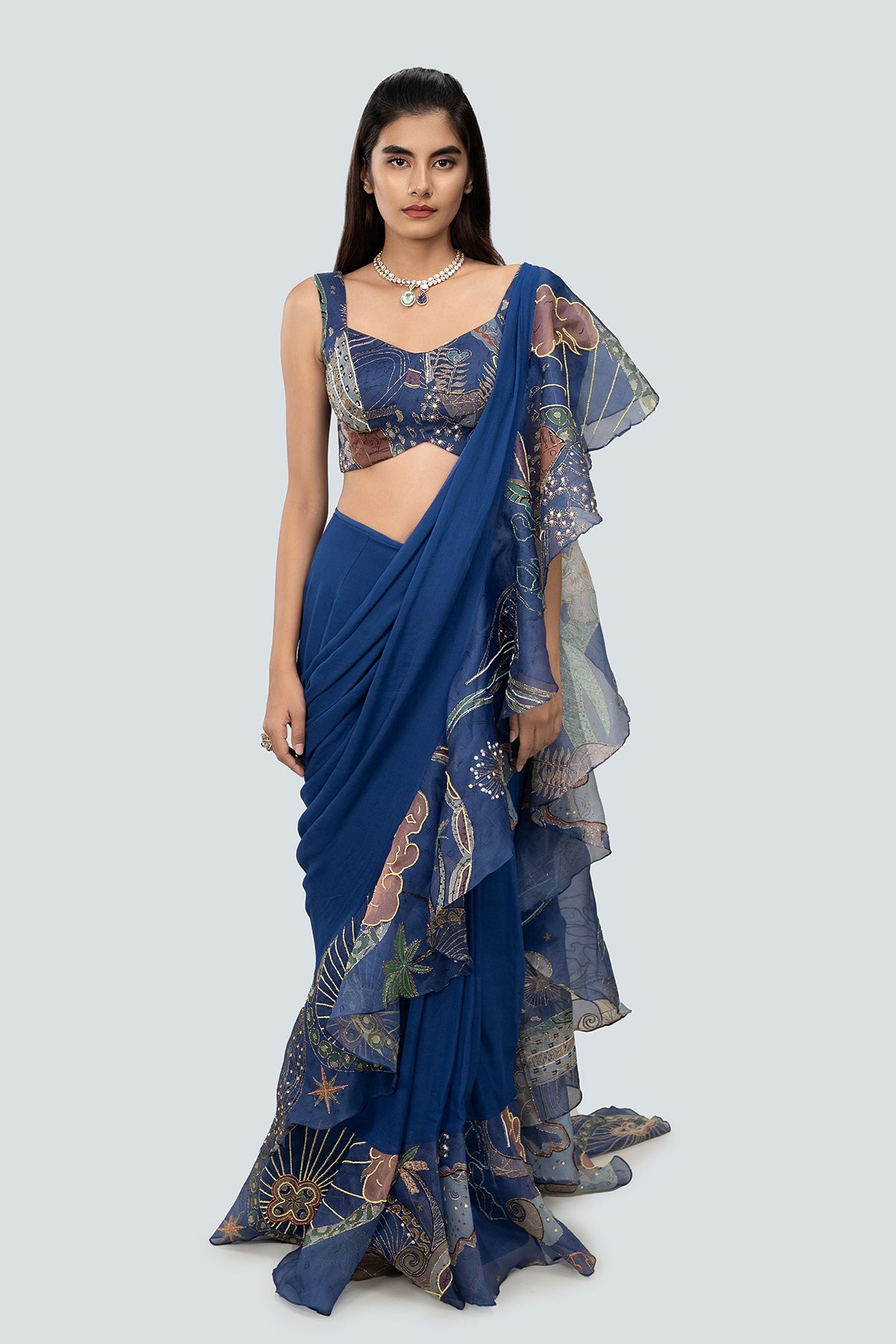 Nalina - Midnight Bluegeorgette Saree Set