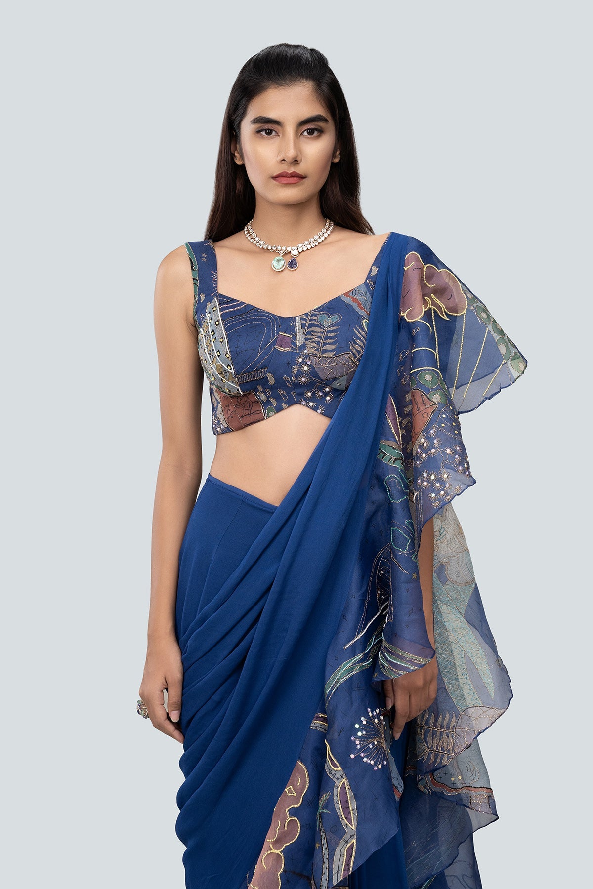 Nalina - Midnight Bluegeorgette Saree Set
