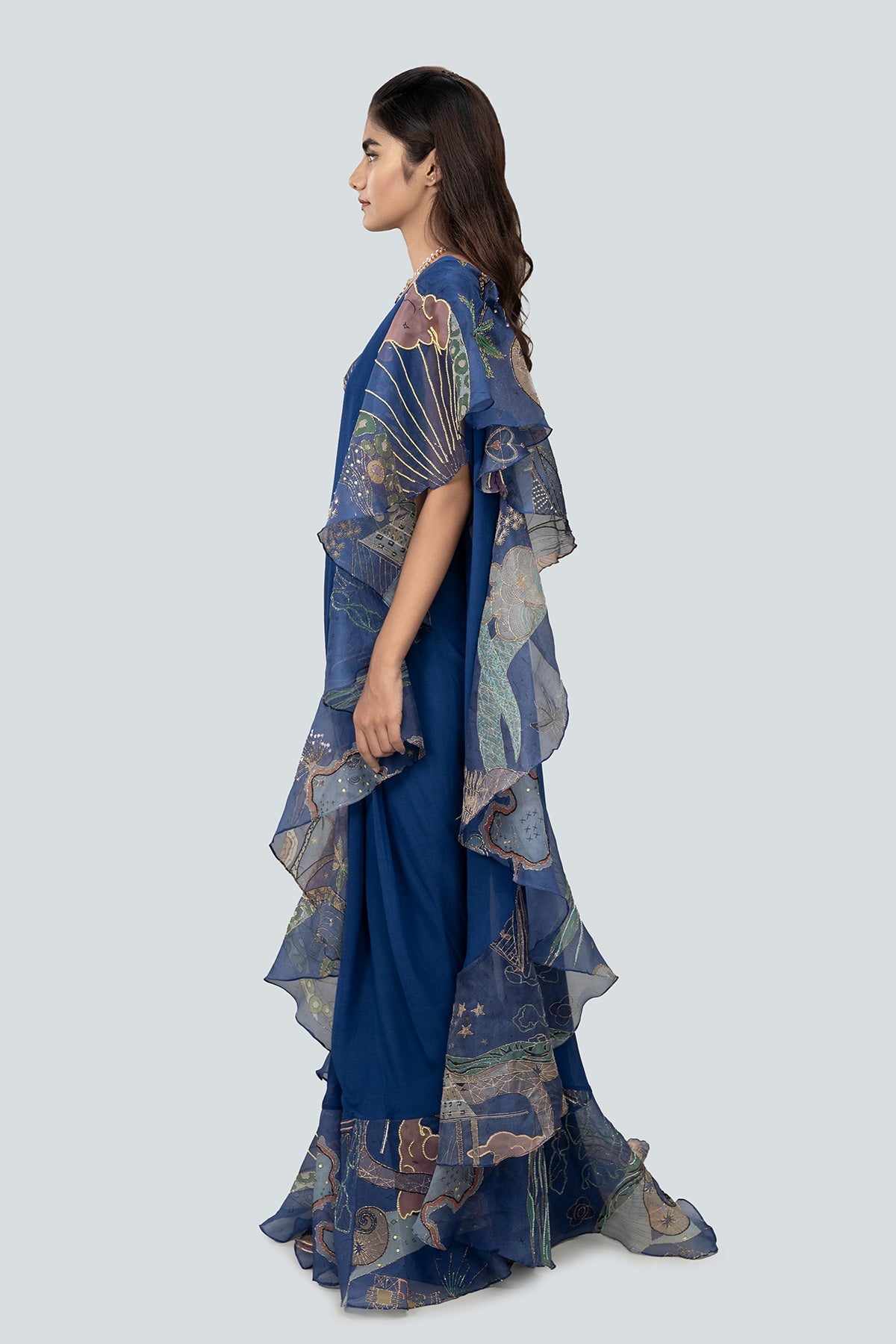 Nalina - Midnight Bluegeorgette Saree Set
