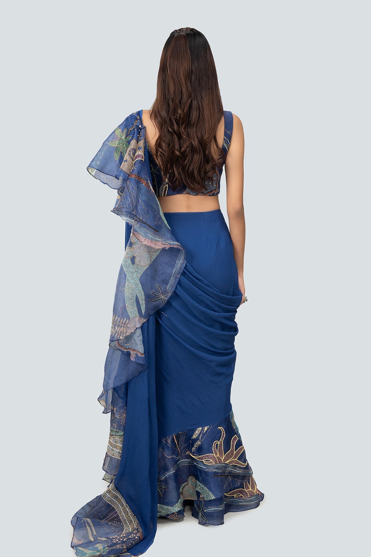 Nalina - Midnight Bluegeorgette Saree Set