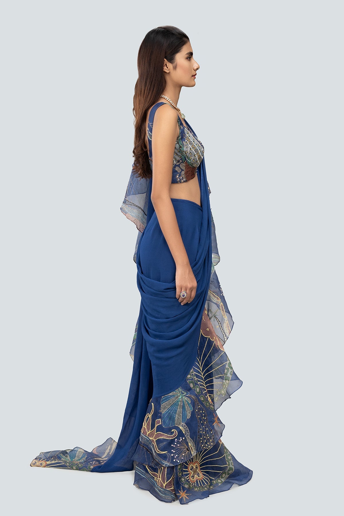 Nalina - Midnight Bluegeorgette Saree Set