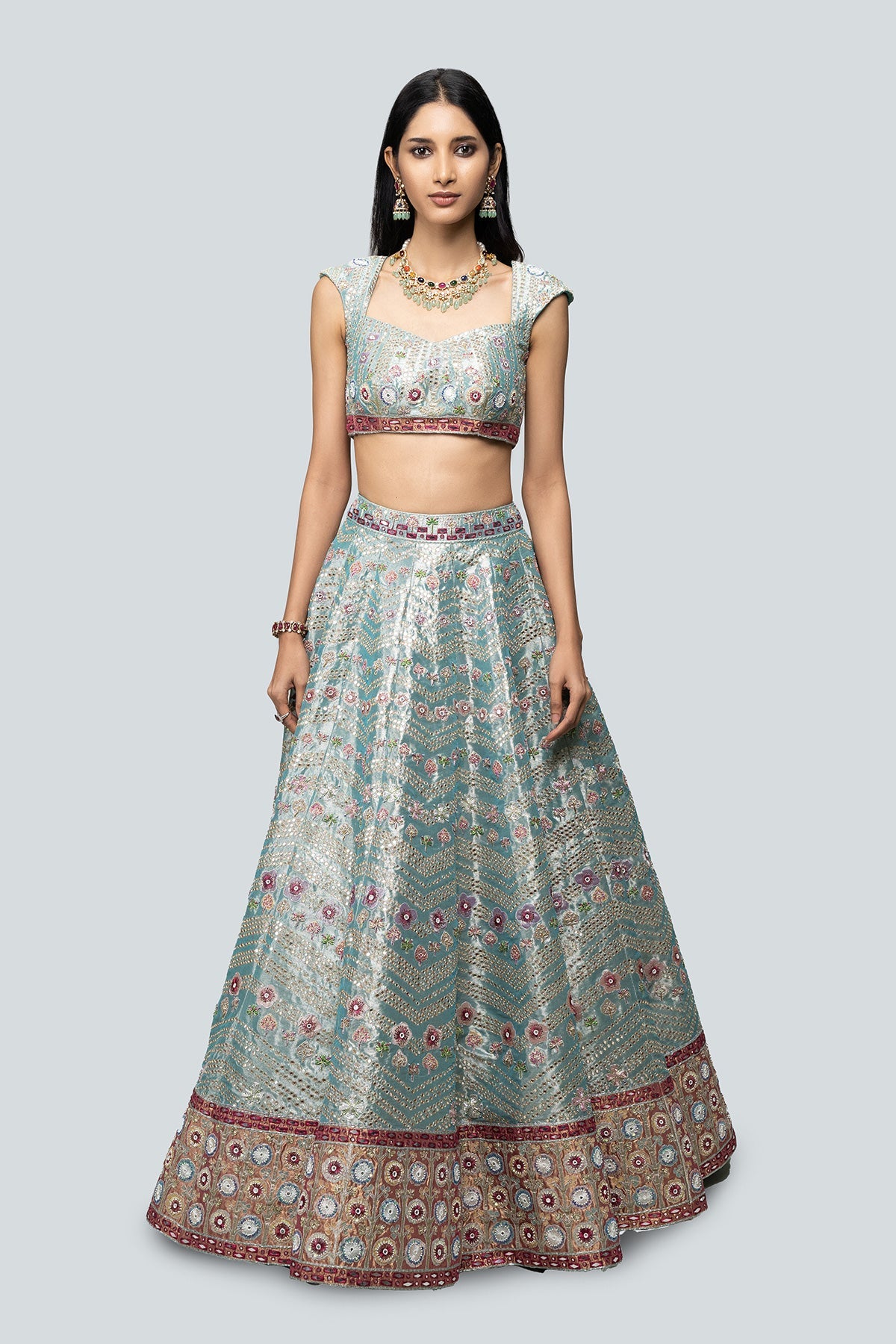 Mahin - Blue Tissue Lehenga Set