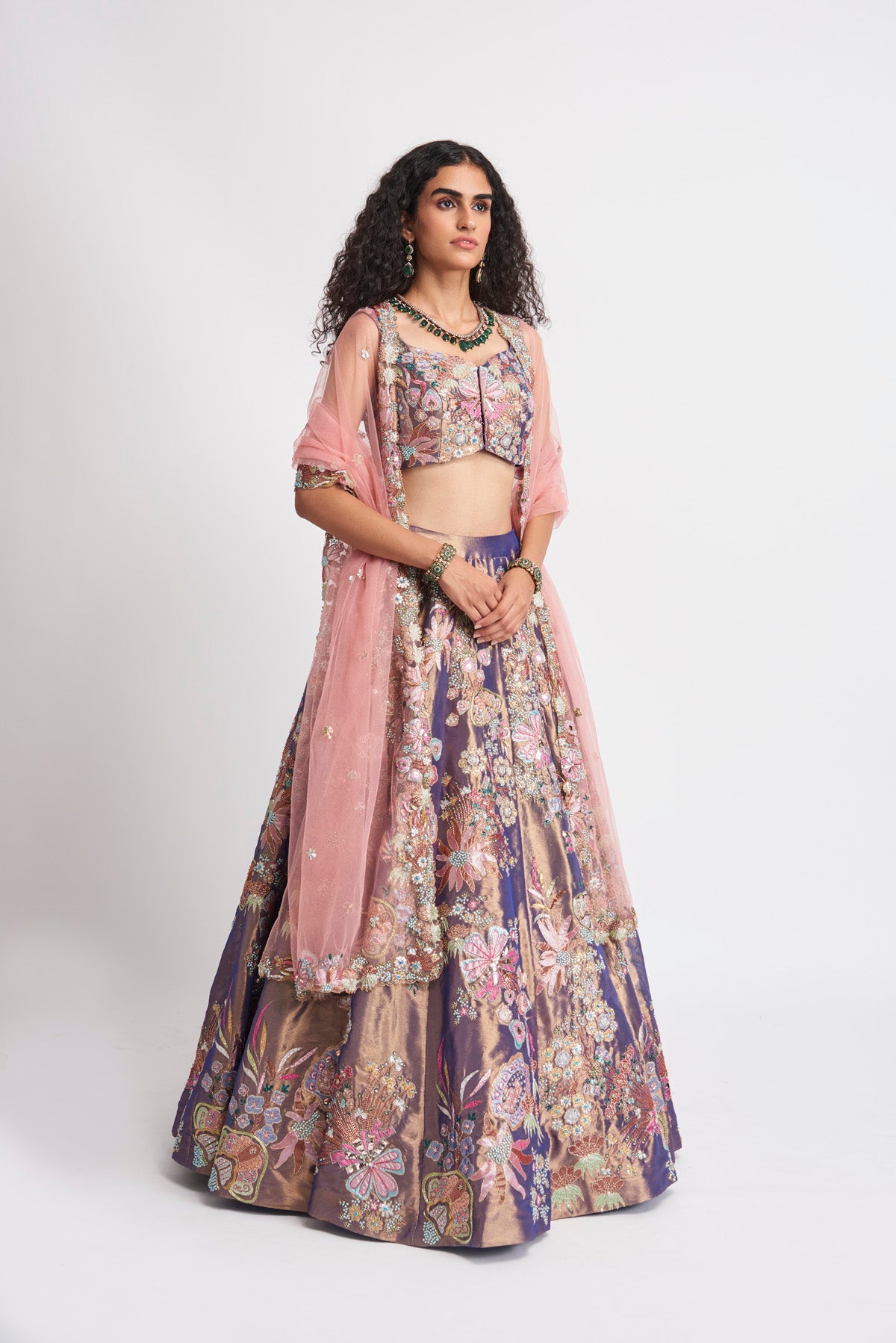Zahra - Plum Tissue Lehenga Set
