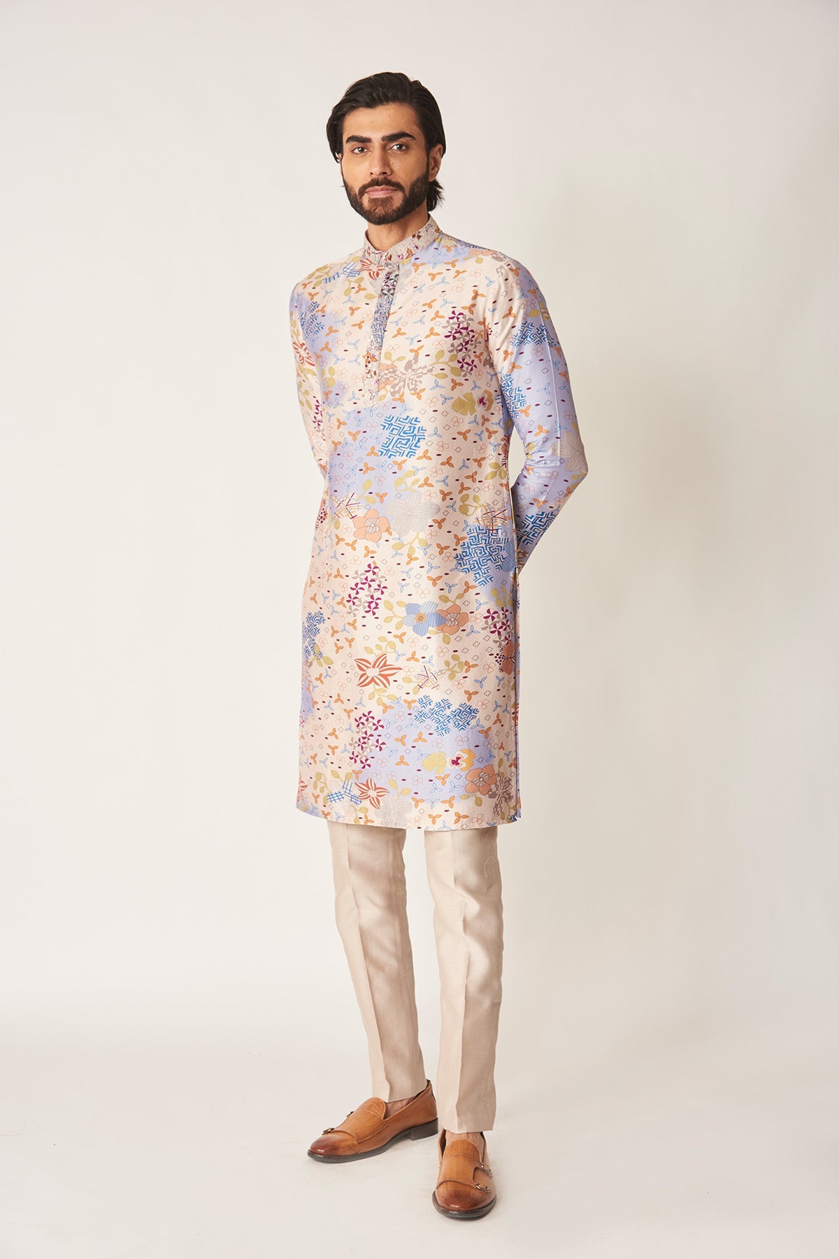 Blanchard - Ivory-Blue Bell Chanderi Silk Kurta Set