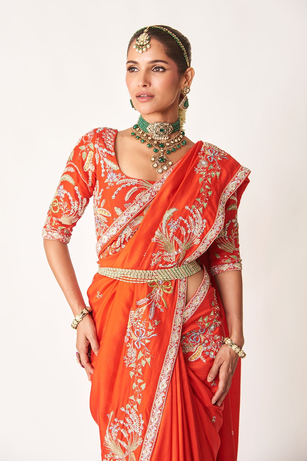 Avni - Red Dupion Silk Saree Set