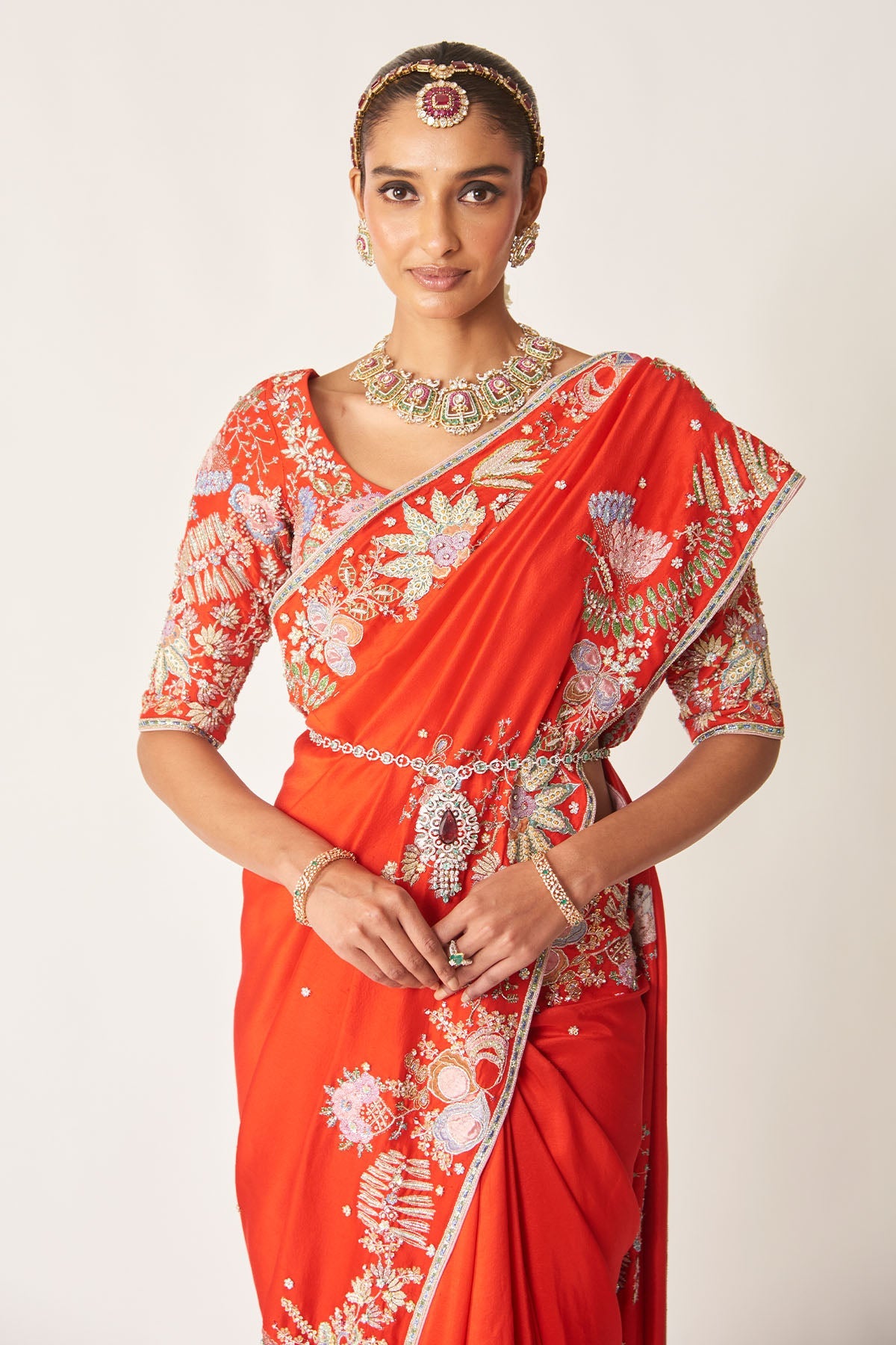 Nysa - Red Dupion Silk Saree Set