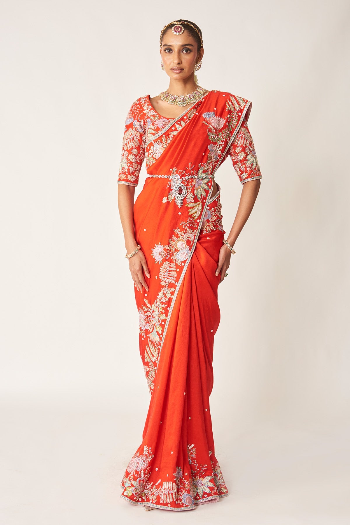 Nysa - Red Dupion Silk Saree Set