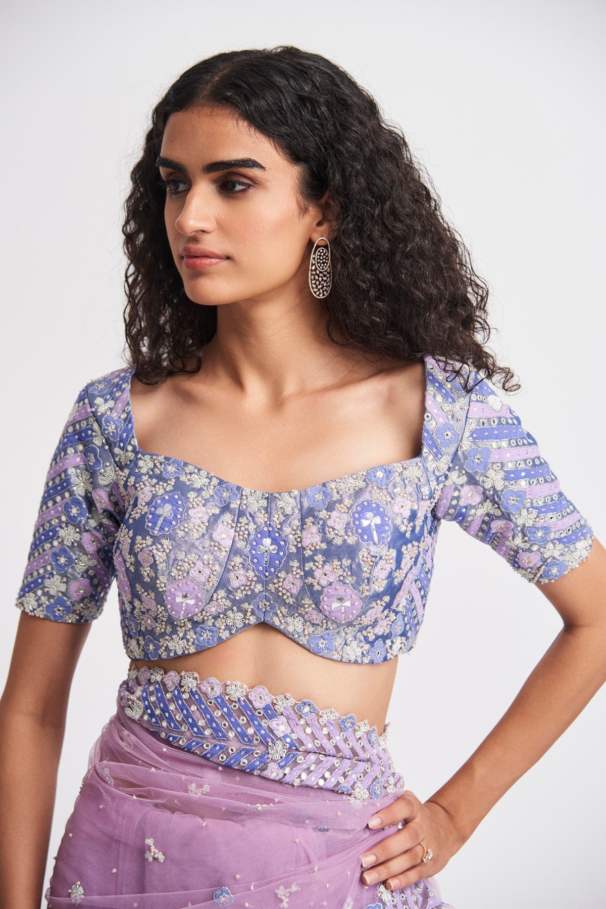 Fariba - Lavender Tulle Net Saree Set