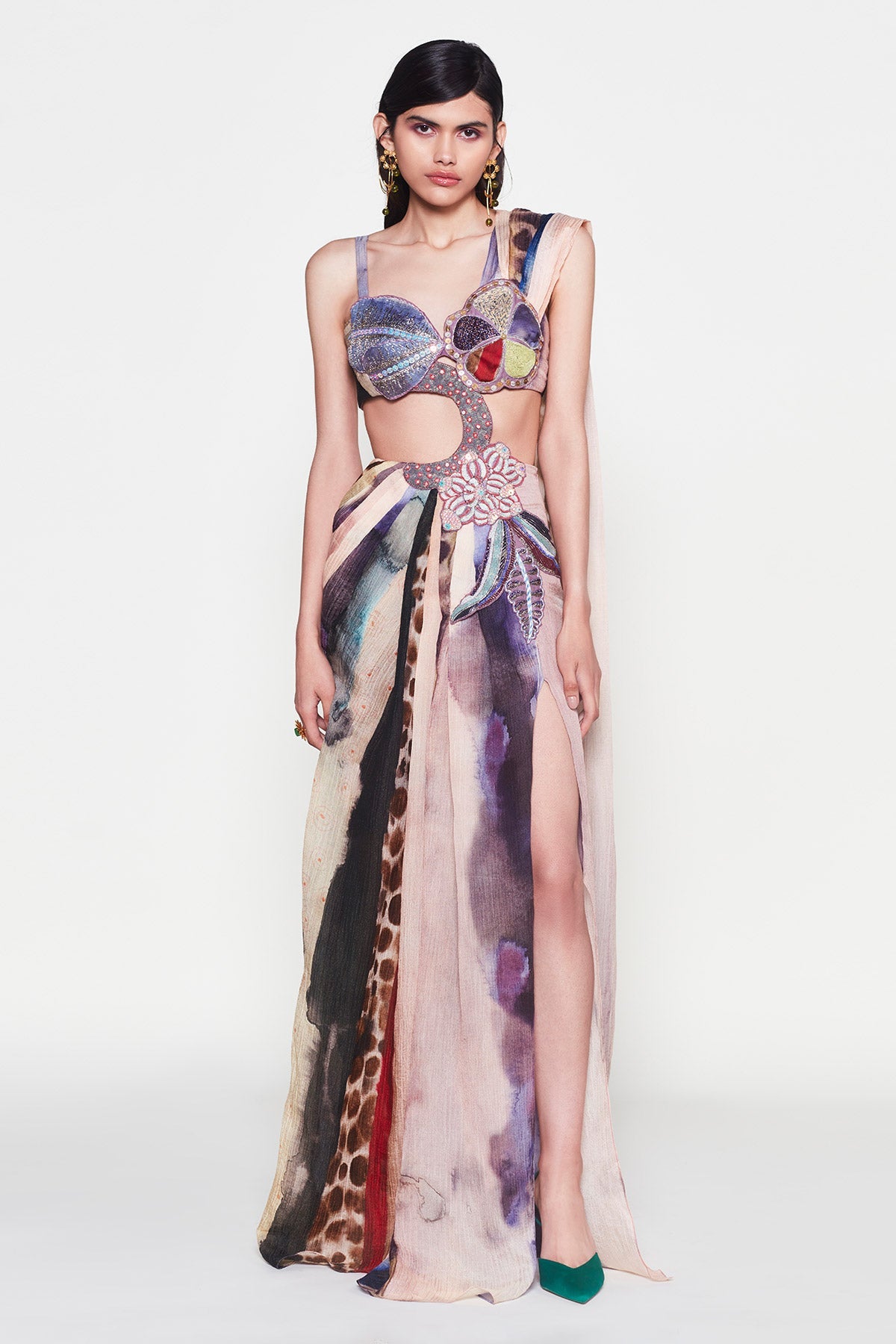 Amandine - Misty Purple Cupro Saree Set