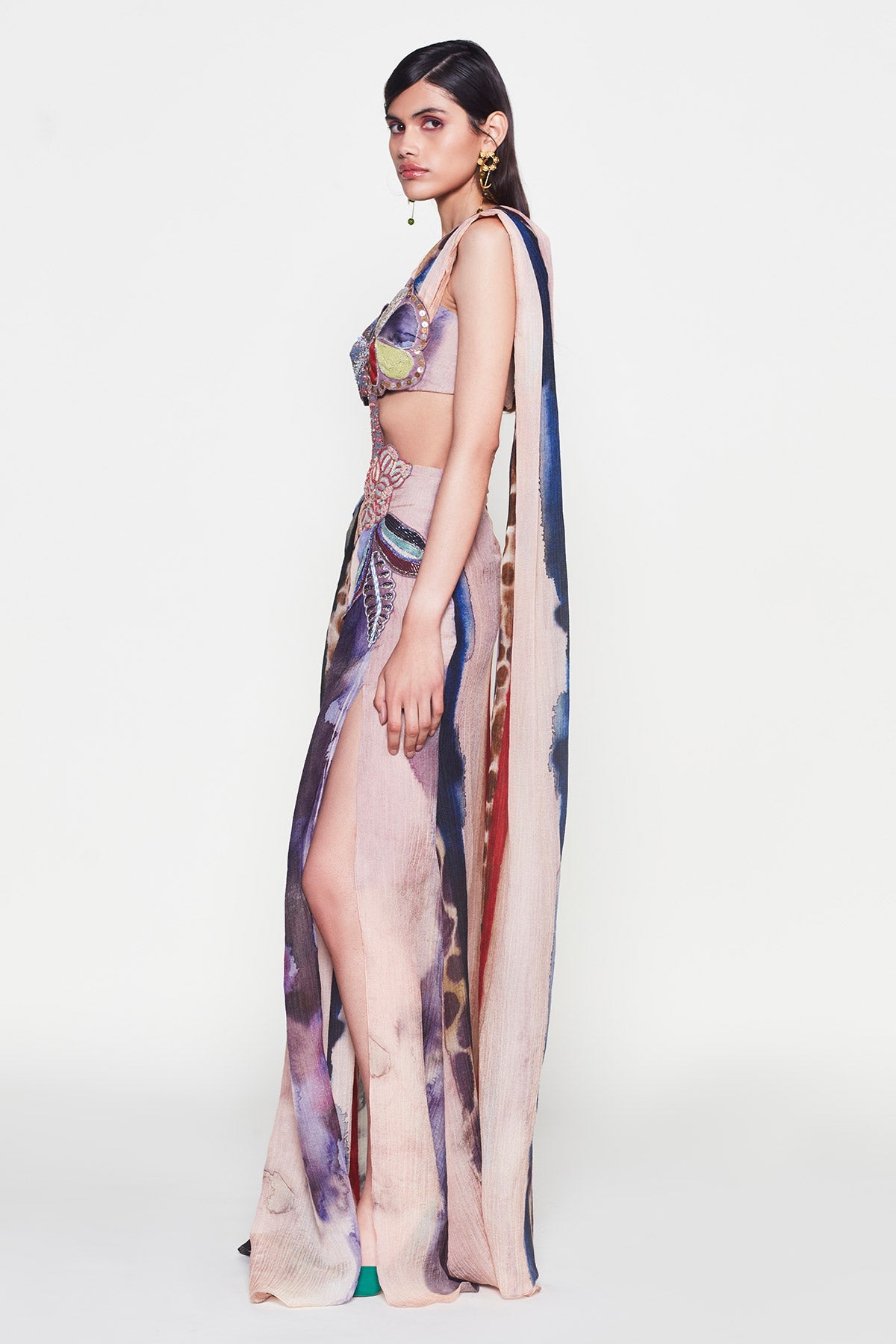 Amandine - Misty Purple Cupro Saree Set