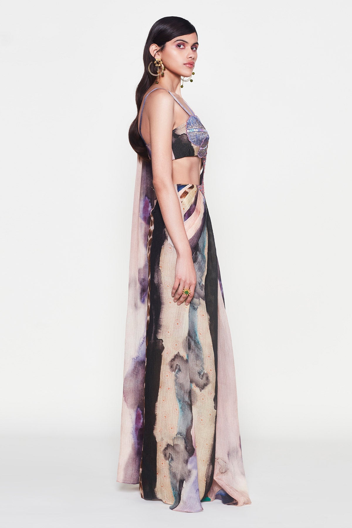Amandine - Misty Purple Cupro Saree Set