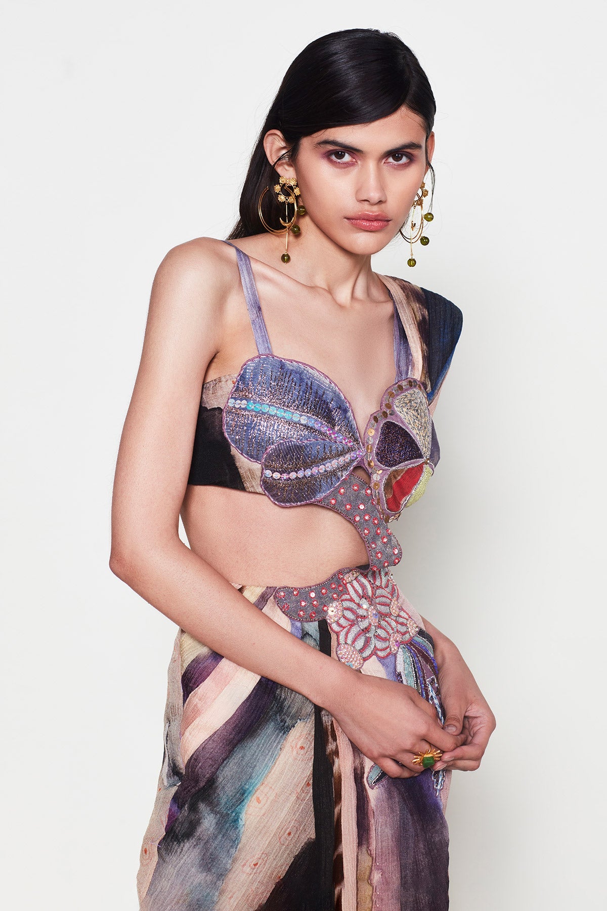 Amandine - Misty Purple Cupro Saree Set