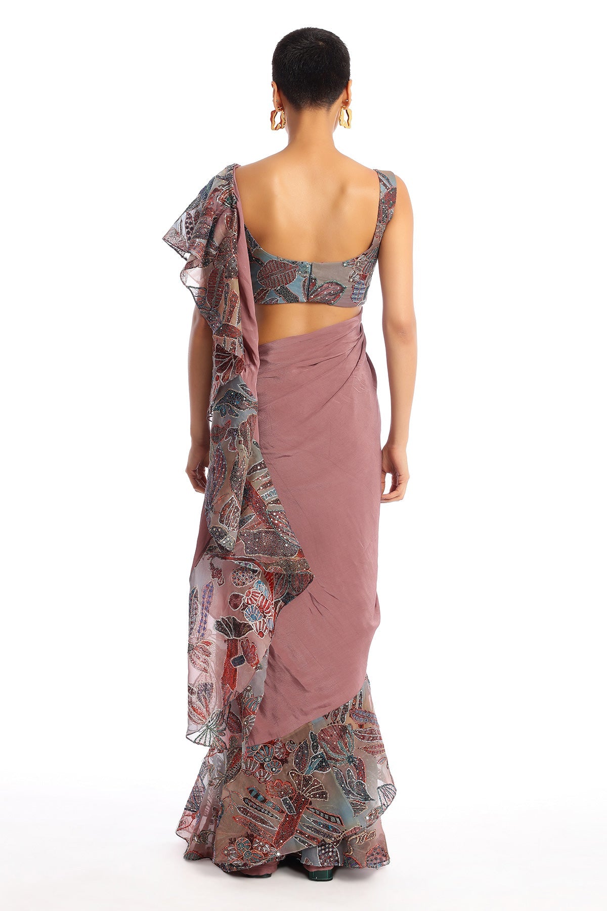 Amber - Rose Quartz Mulberry Crepe Saree Set