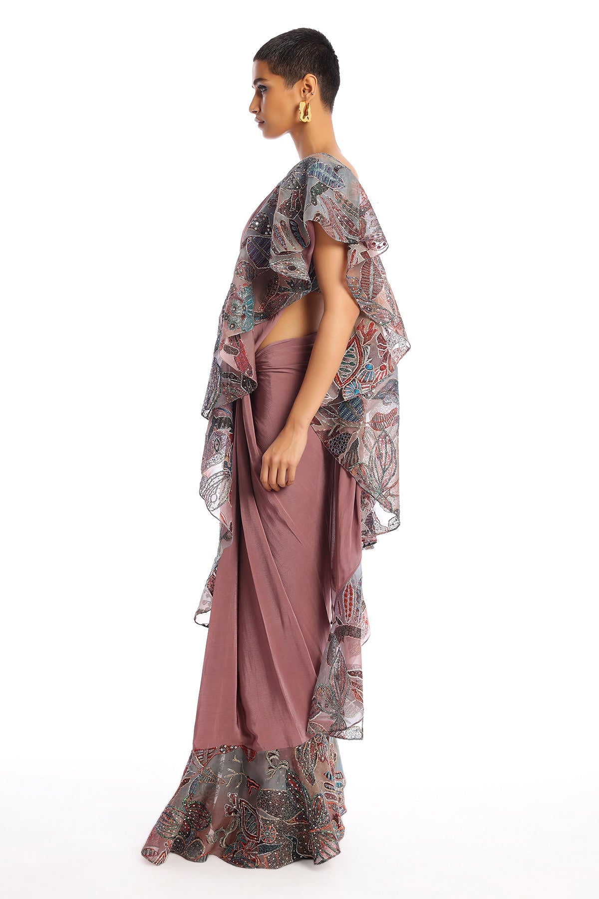 Amber - Rose Quartz Mulberry Crepe Saree Set