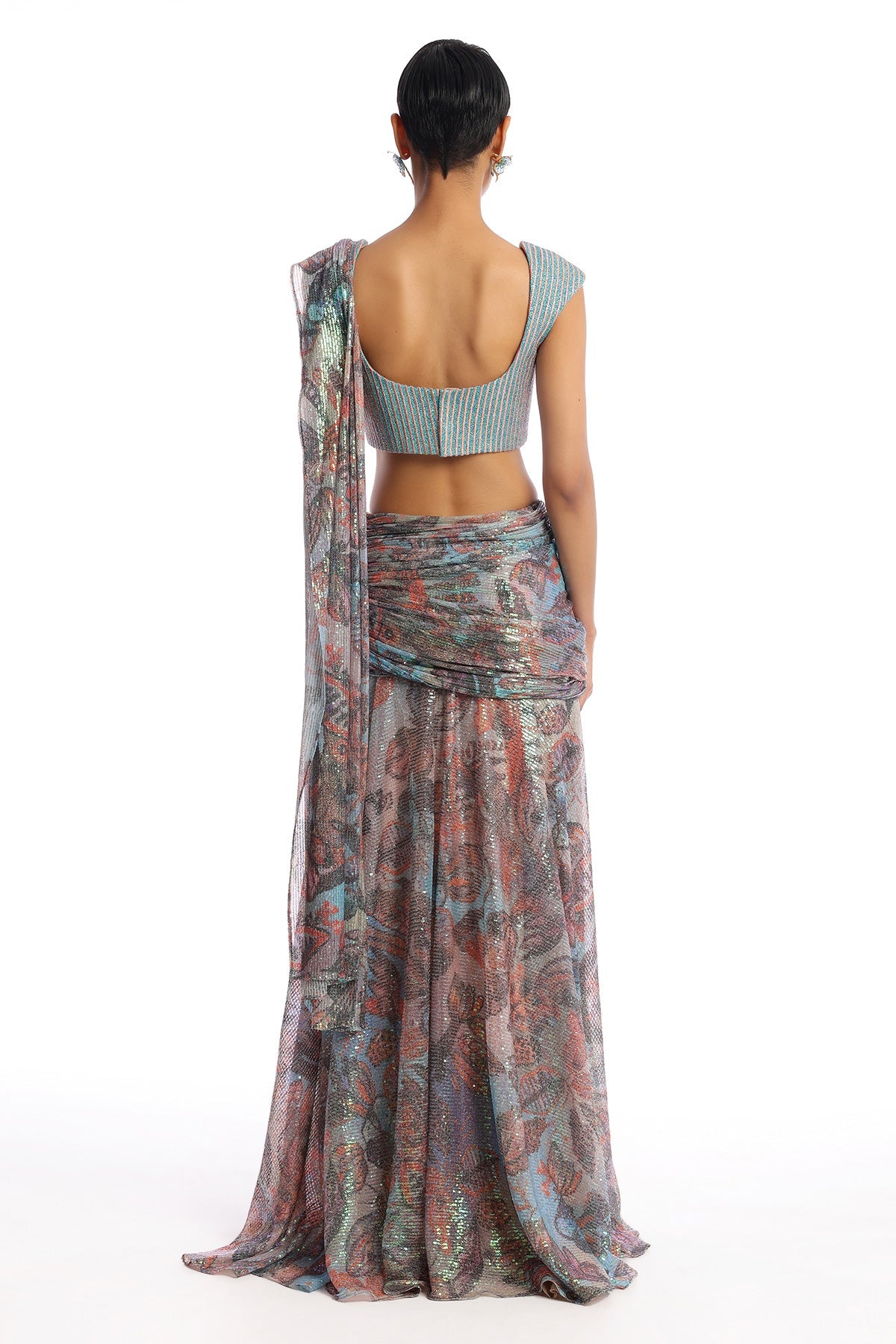 Prism - Misty Blue Sequin Tulle Lehenga Saree