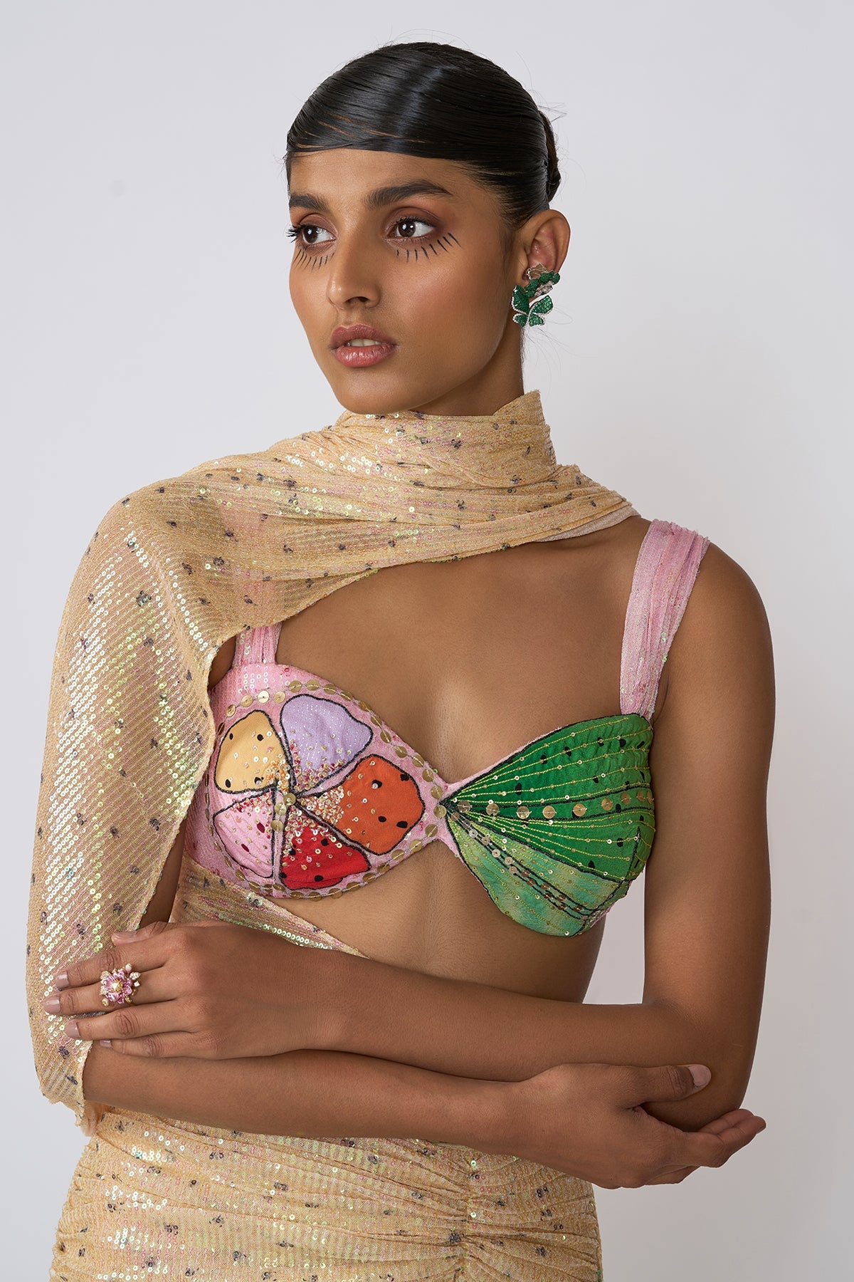 Solara - Flax Yellow Sequin Tulle Saree Set