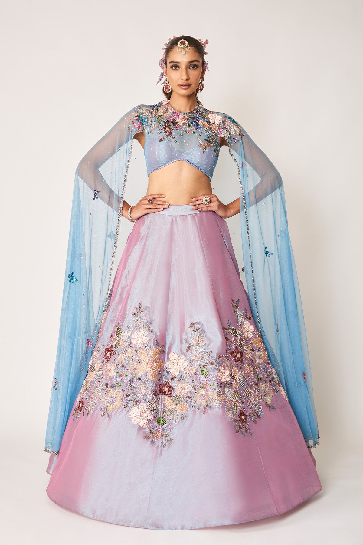 Aubépine - Wisteria Blue Tissue Lehenga Set