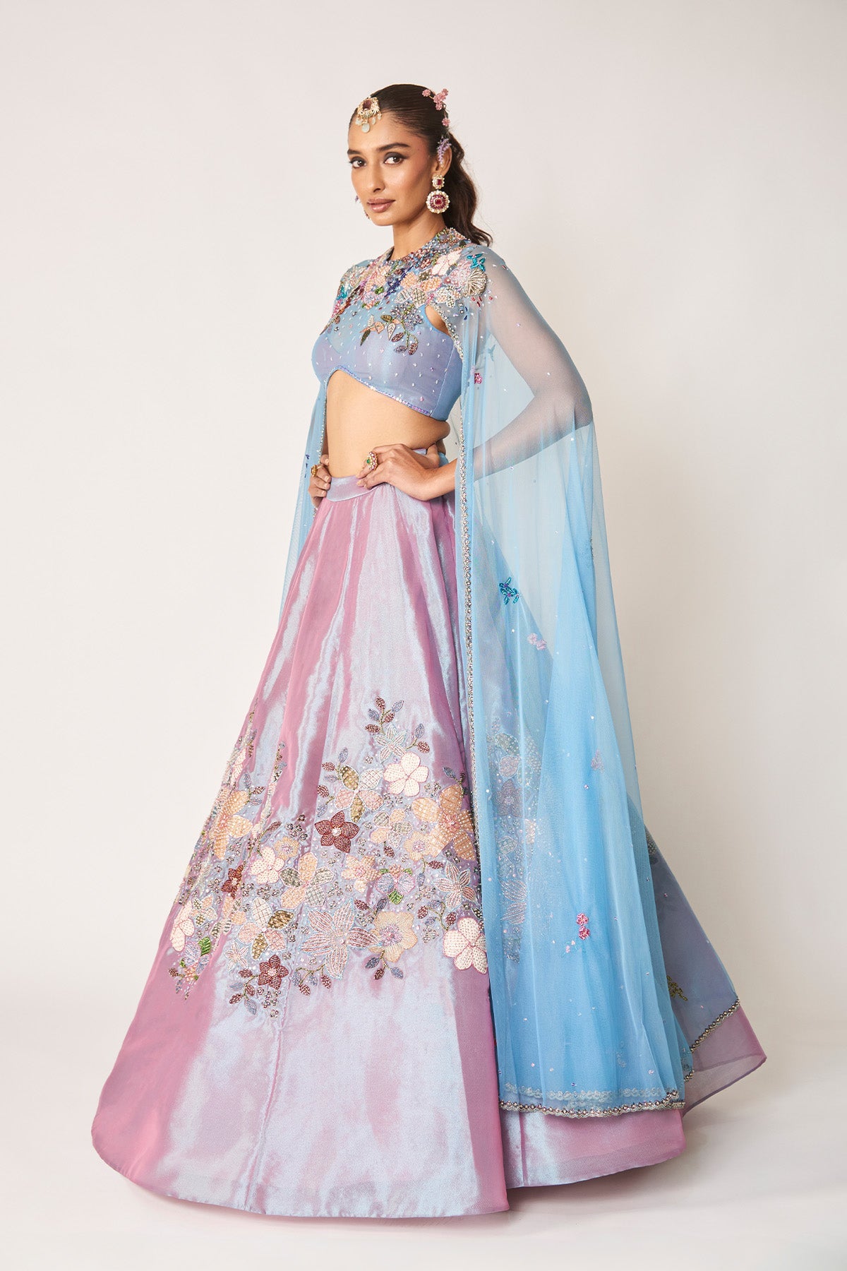 Aubépine - Wisteria Blue Tissue Lehenga Set