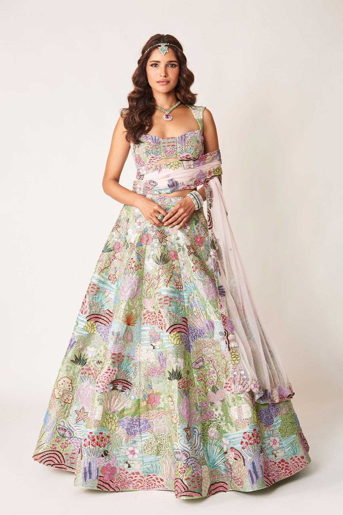 Belladone - Green Tissue Lehenga Set