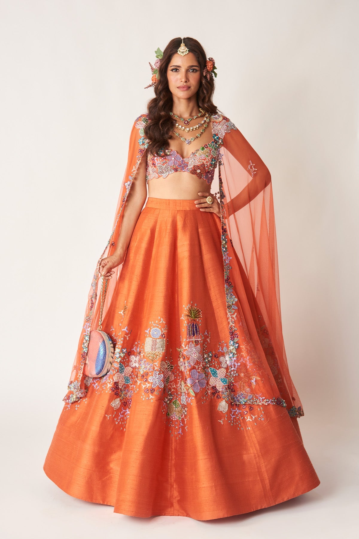 Valéria - Orange Raw Silk Lehenga Set