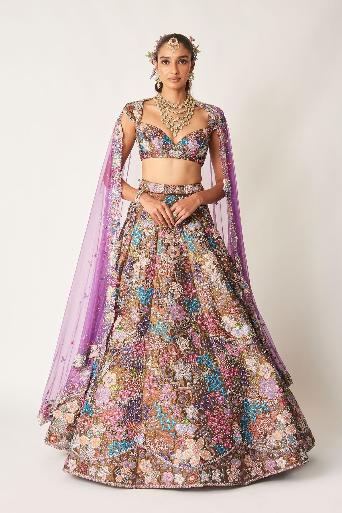 Étoile - Copper Metallic Tissue Lehenga Set