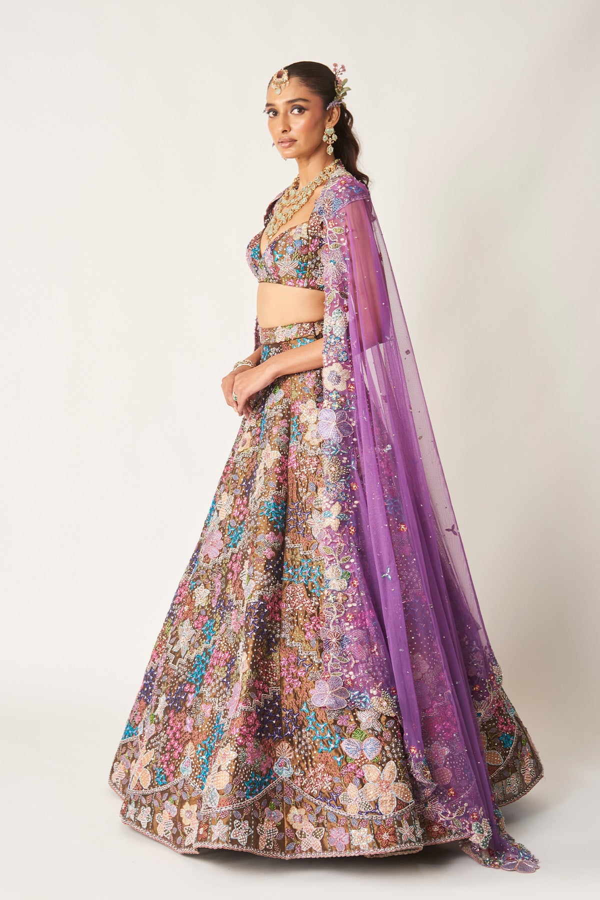 Étoile - Copper Metallic Tissue Lehenga Set