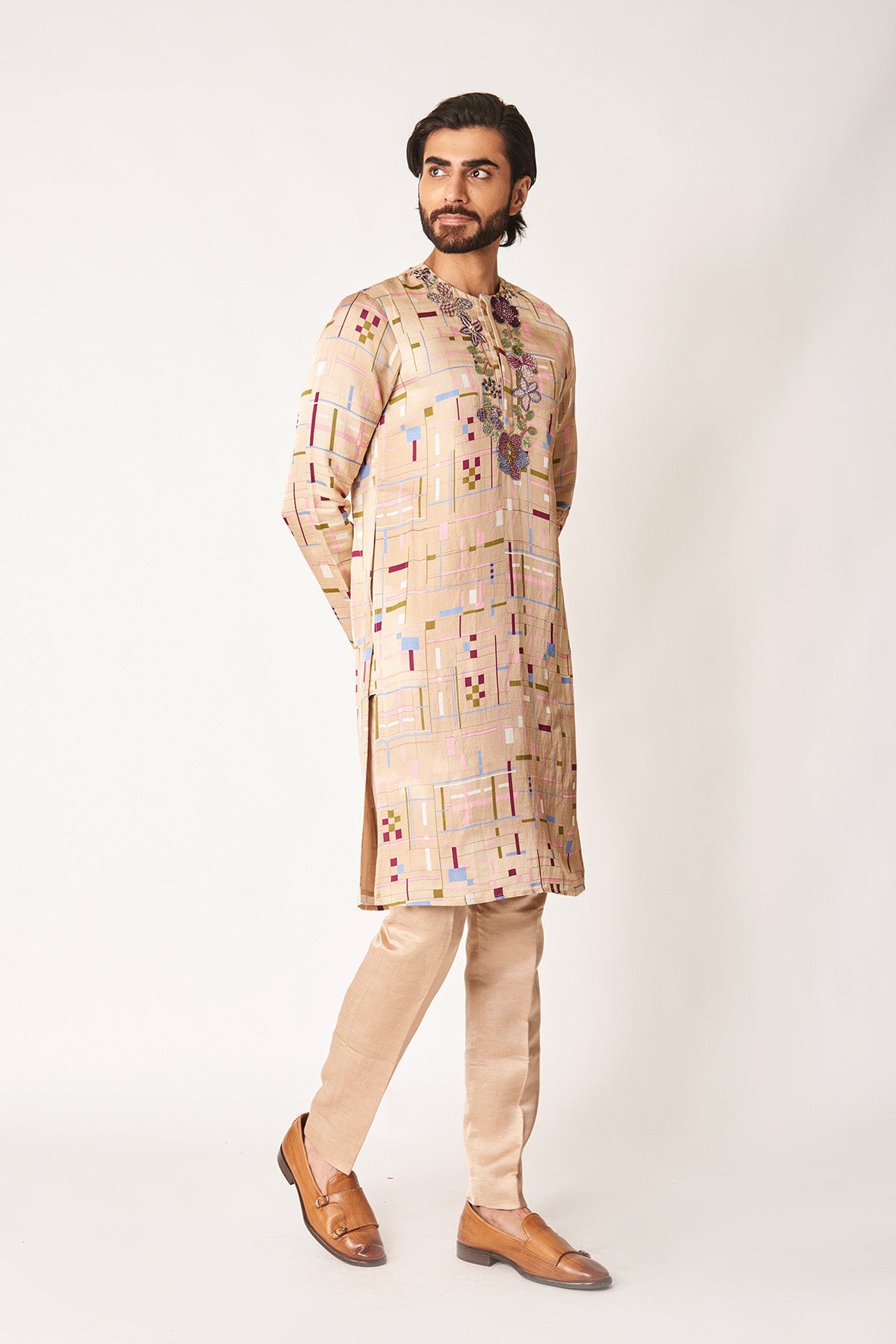 Soline - Mellow Apricot Viscose Linen Satin Kurta Set