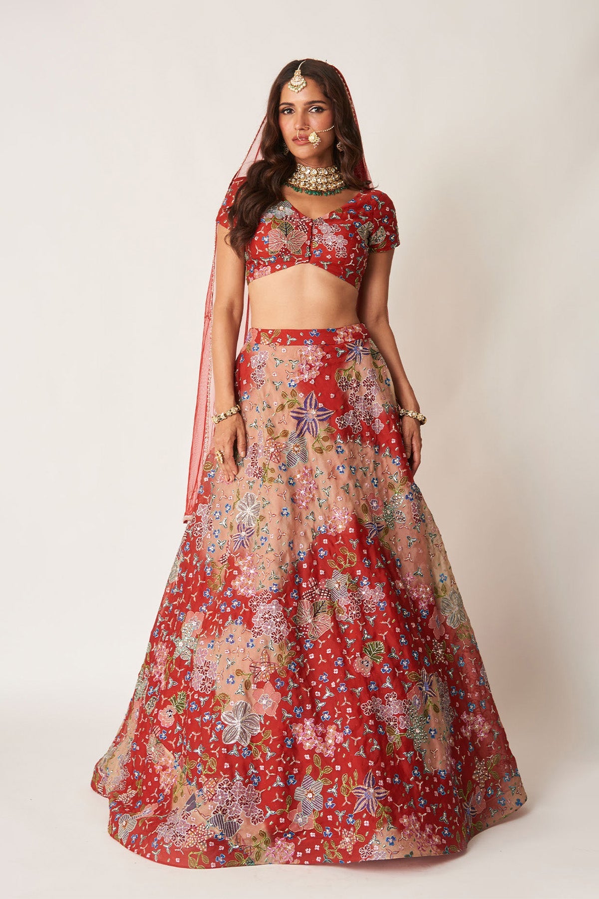 Brielle - Red Organza Lehenga Set