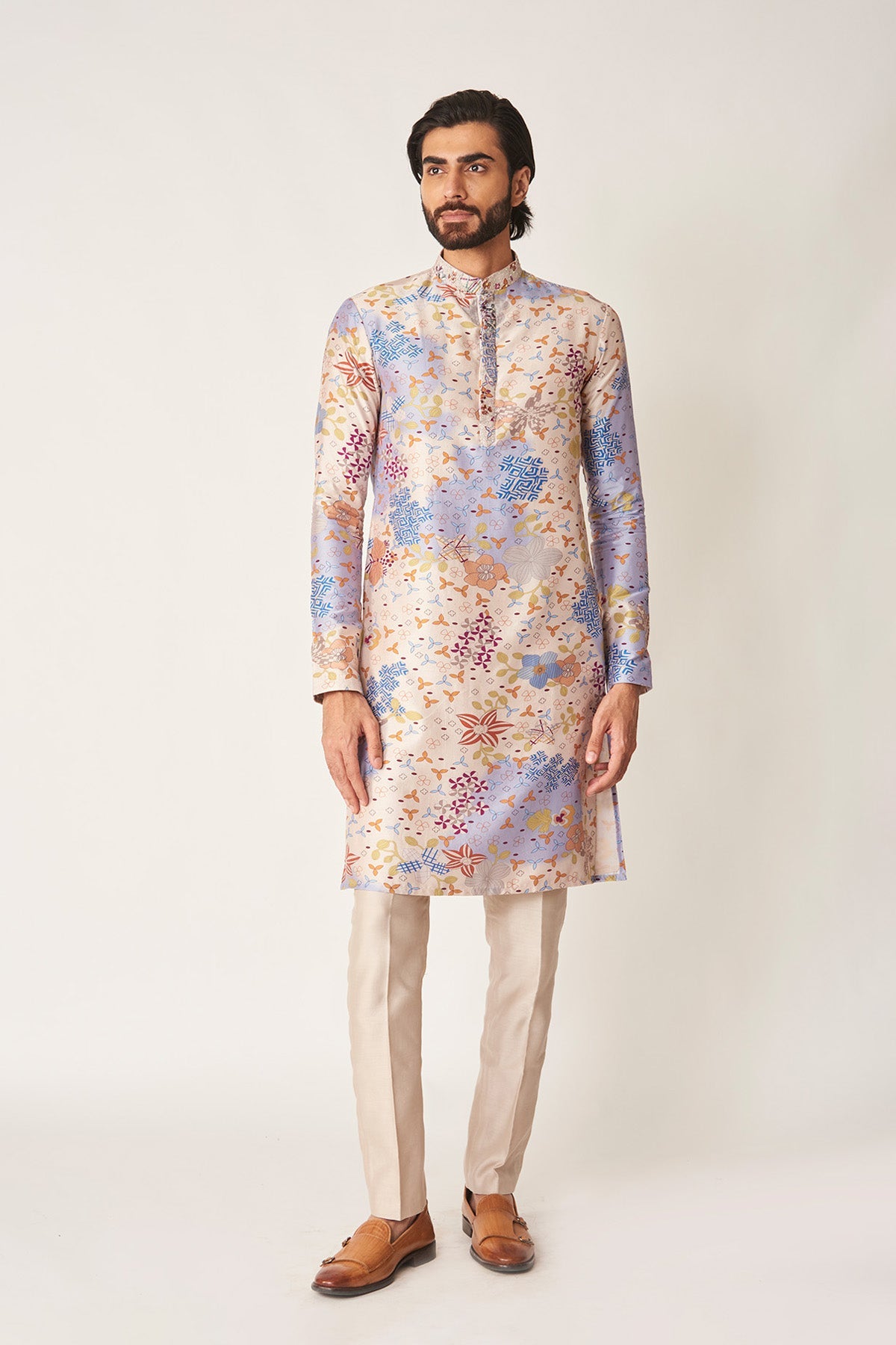 Blanchard - Ivory-Blue Bell Chanderi Silk Kurta Set