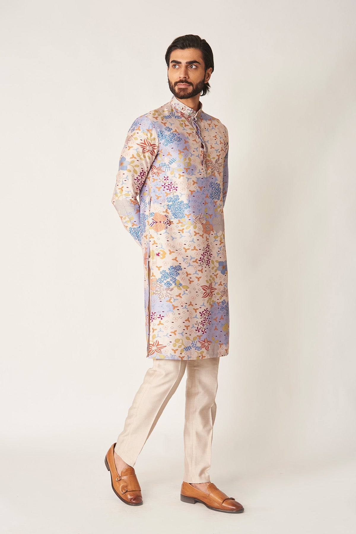 Blanchard - Ivory-Blue Bell Chanderi Silk Kurta Set