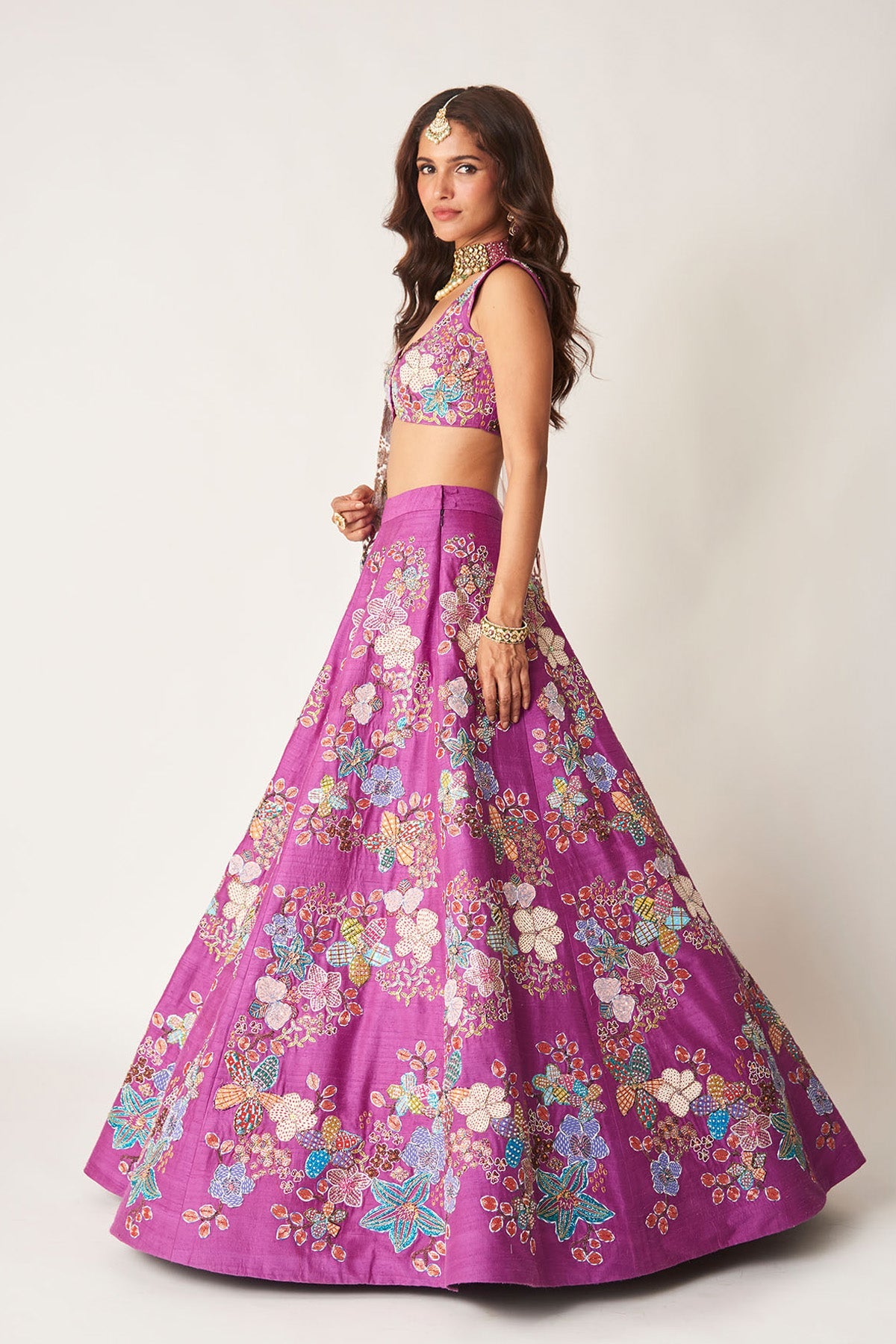Aubrielle - Purple Raw Silk Lehenga Set