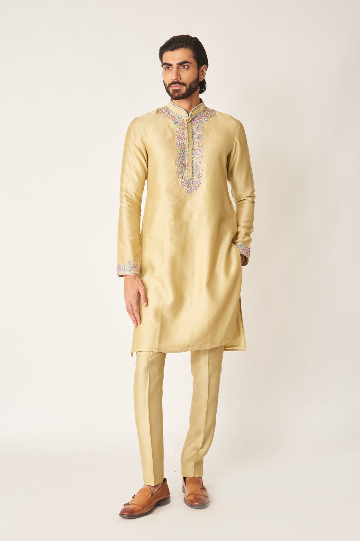 Lysdor - Misty Moss Chanderi Silk Kurta Set
