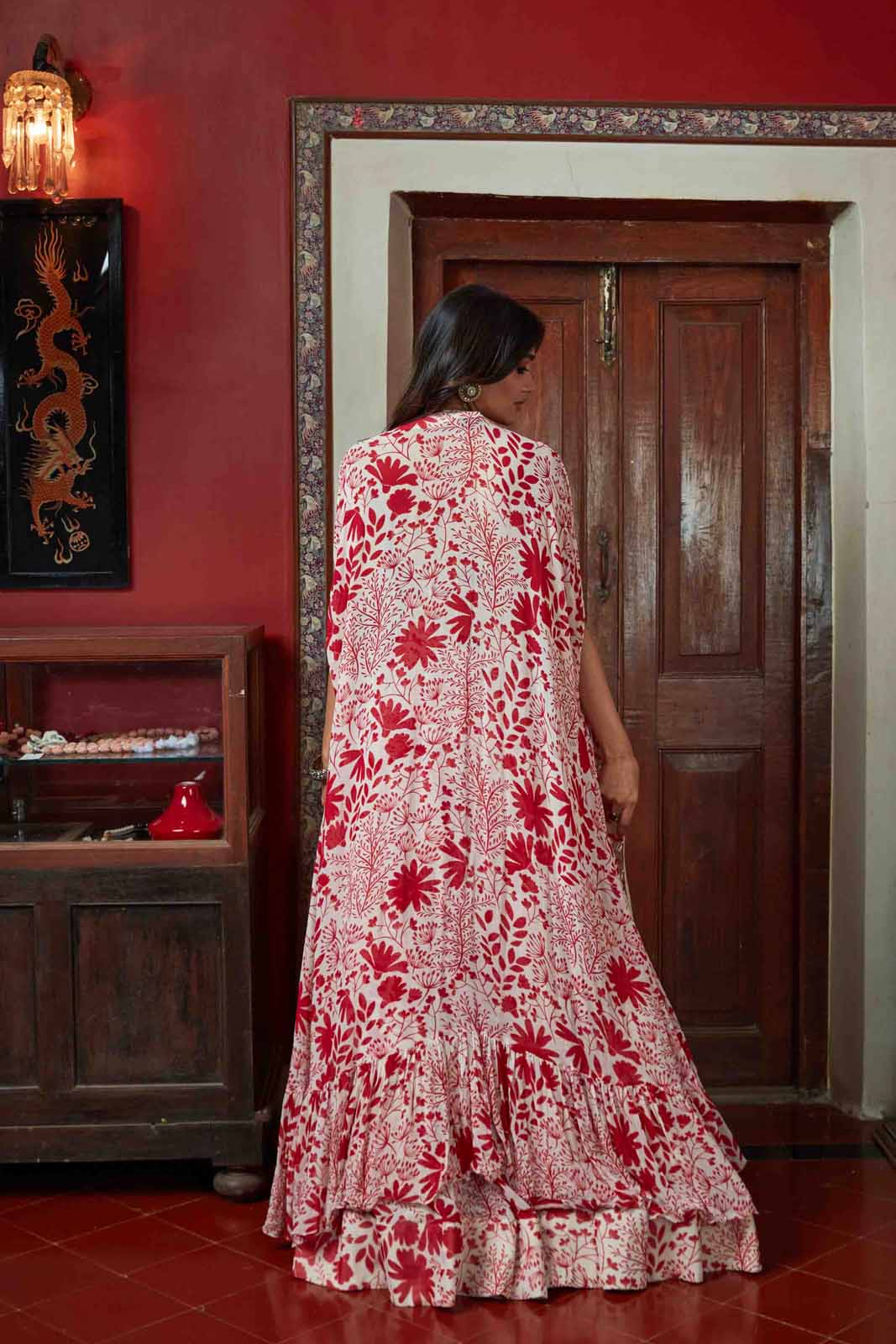 Sand & red garden print sharara set