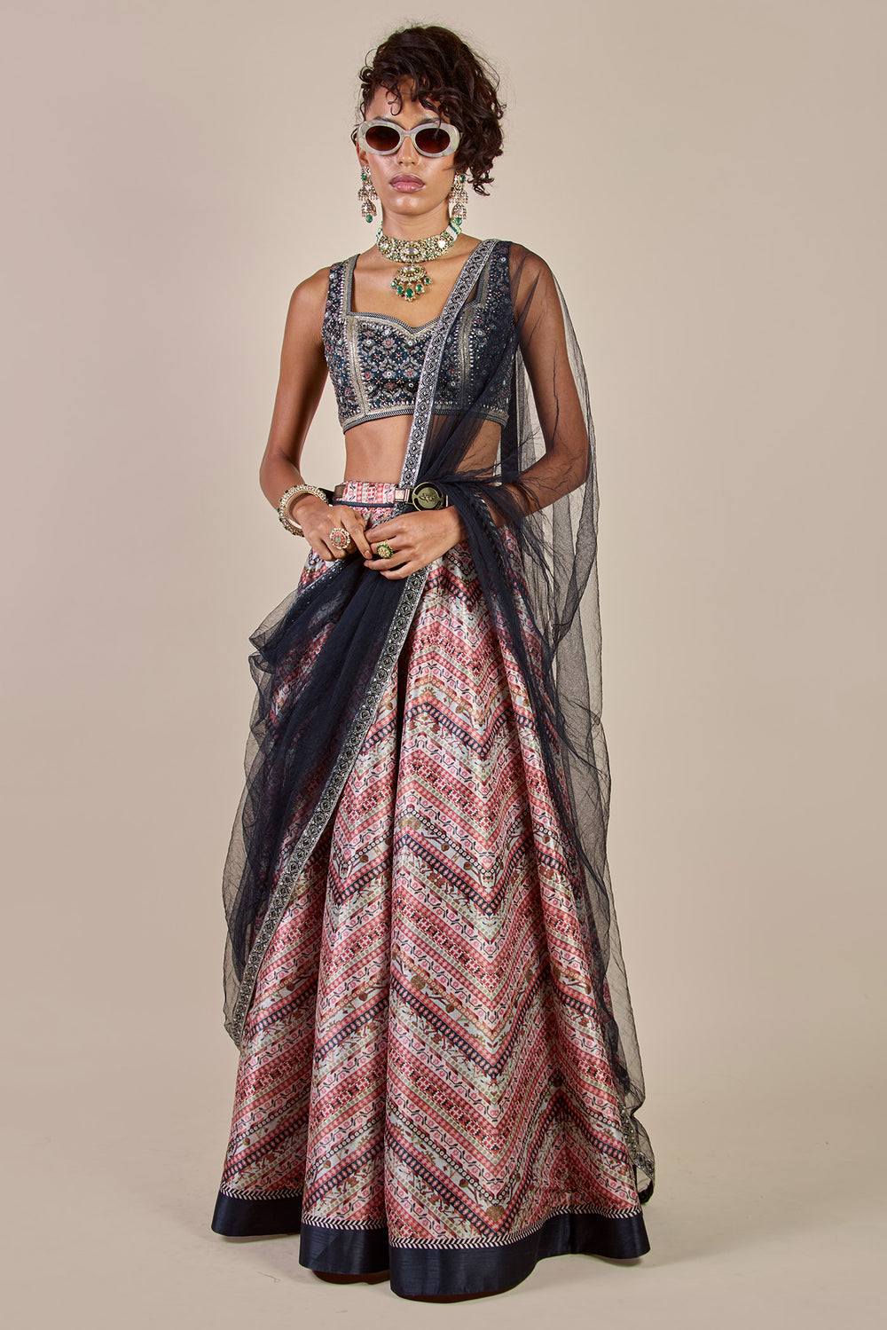 NAVY BLUE - MULTI HUED SKIRT SET - READY TO SHIP