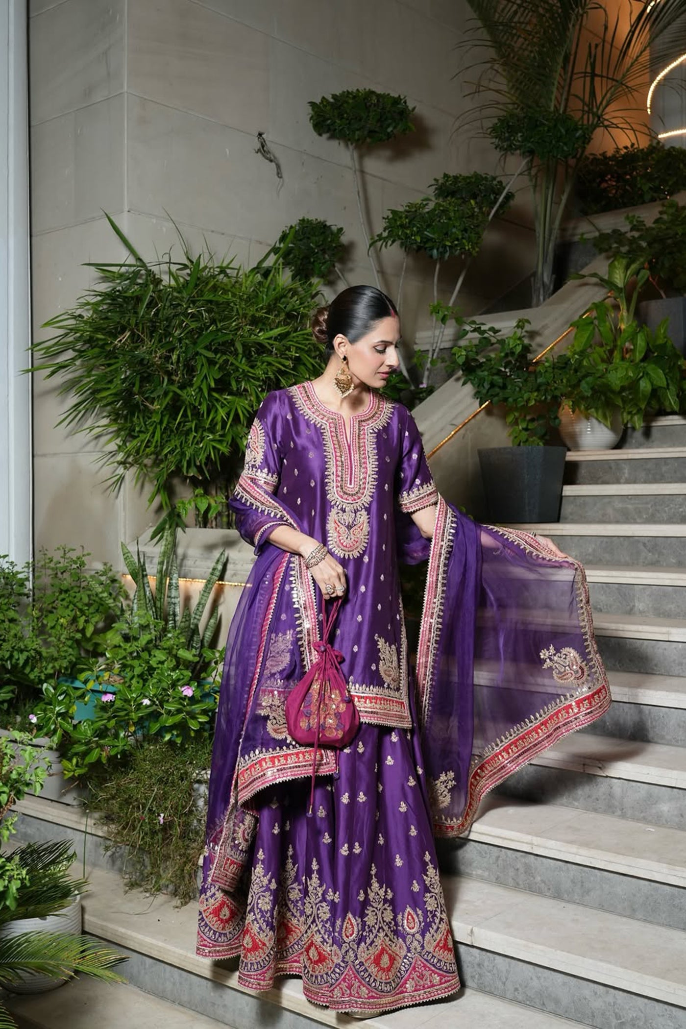 Shruti Juneja IN AREESHA - DEEP PURPLE SHORT KURTA WITH SHARARA AND DUPATTA
