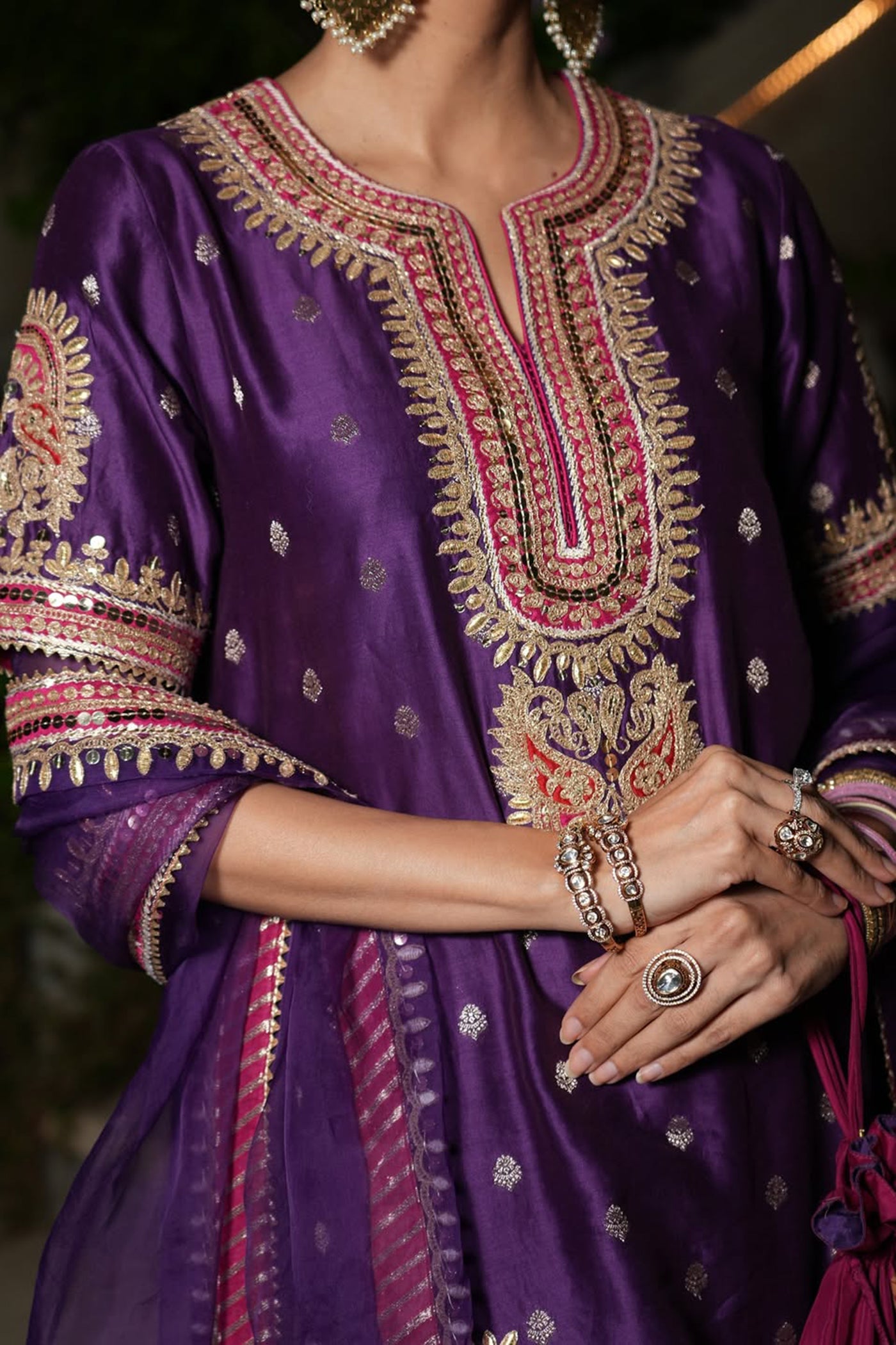 Shruti Juneja IN AREESHA - DEEP PURPLE SHORT KURTA WITH SHARARA AND DUPATTA