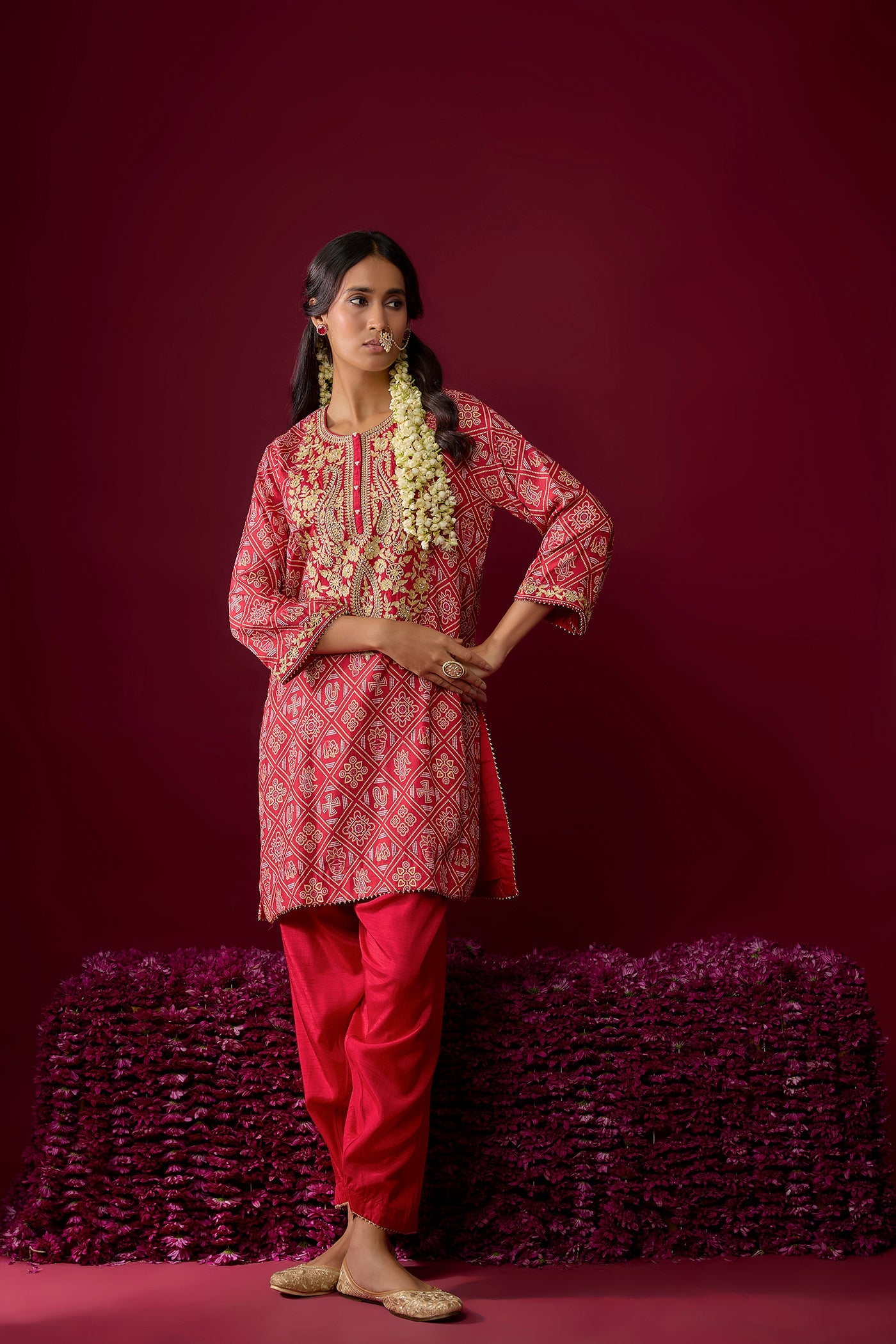 Nargis - Deep Red Short Kurta With Salwar